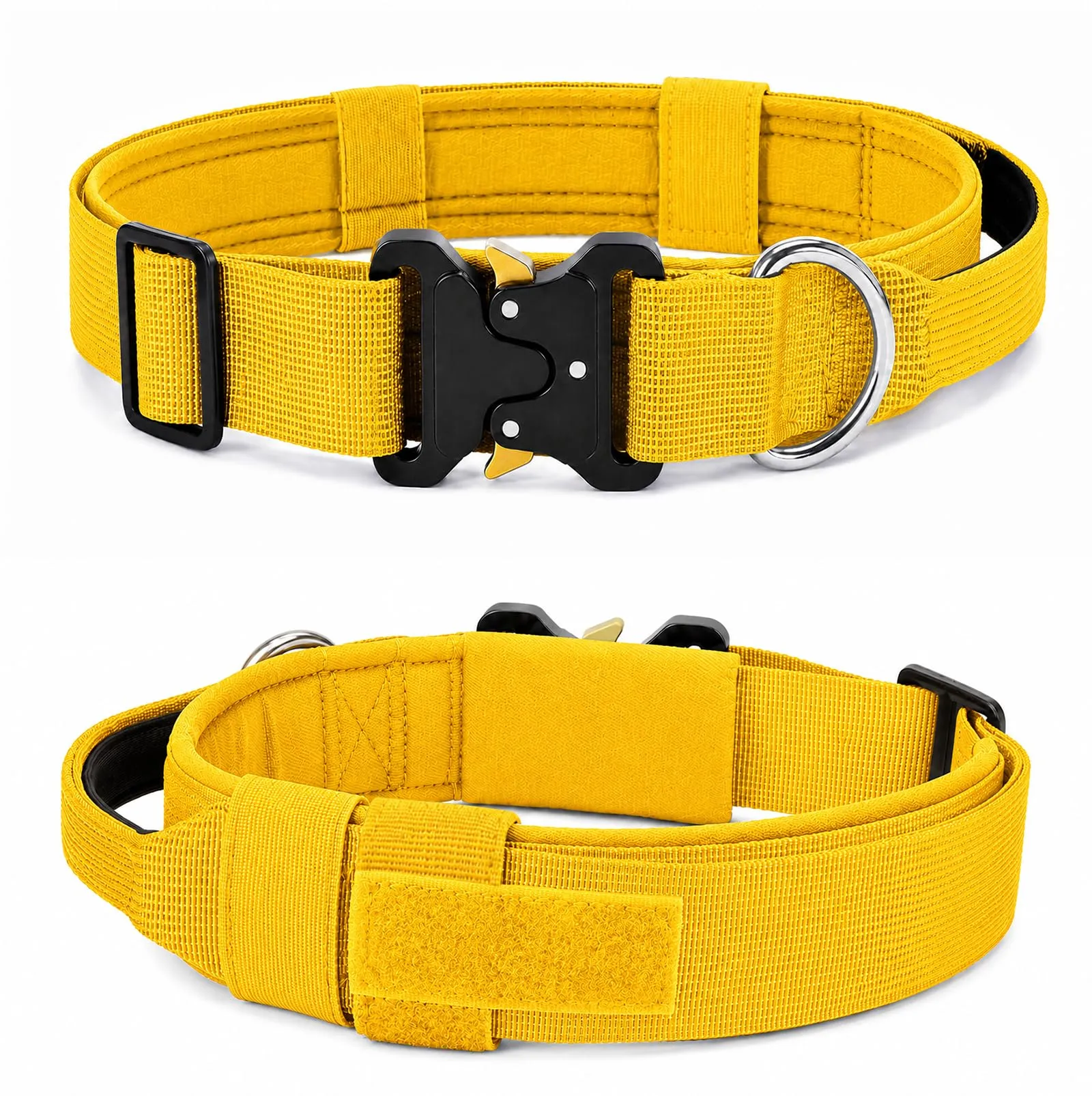 Collare Cane, Collare Tattico Regolabile per Cani Taglia Grande e Media, Larga 3,8 cm, Collari Militare in Nylon per Cani con Maniglia e Robusta Fibbia Metallica Sblocco Rapido (Giallo, L) - immagine 8