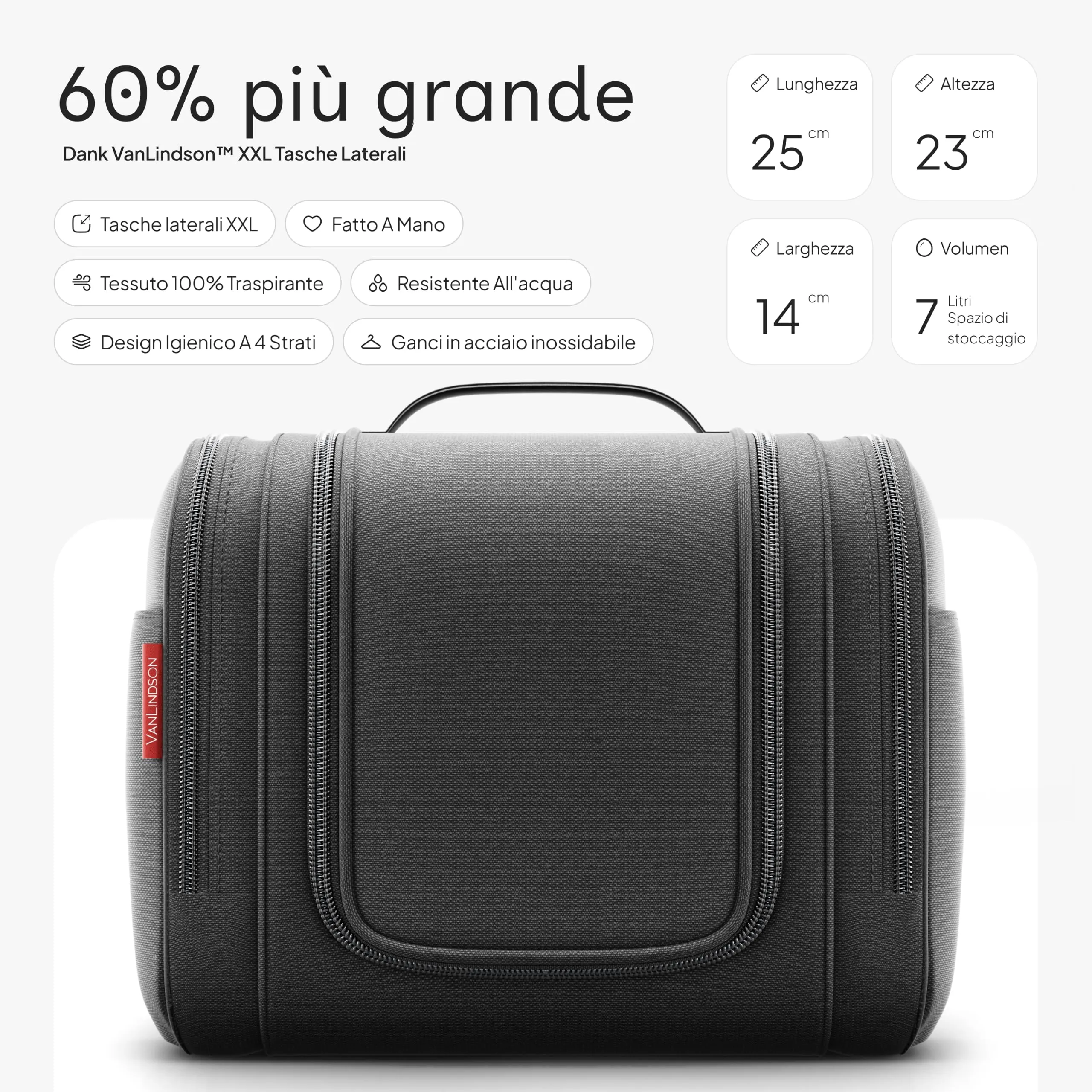 VanLindson Beauty Case da Appendere, Donna e Uomo, 7L, Nero - immagine 2