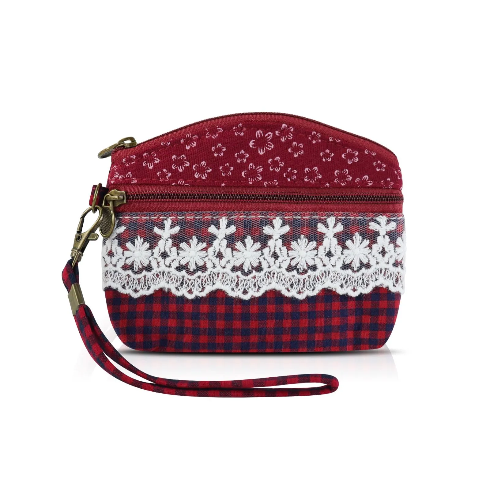 AfitLulu Portafoglio Donna Piccolo, Mini Fiore Porta Monete (Pizzo Rosso) - immagine 1