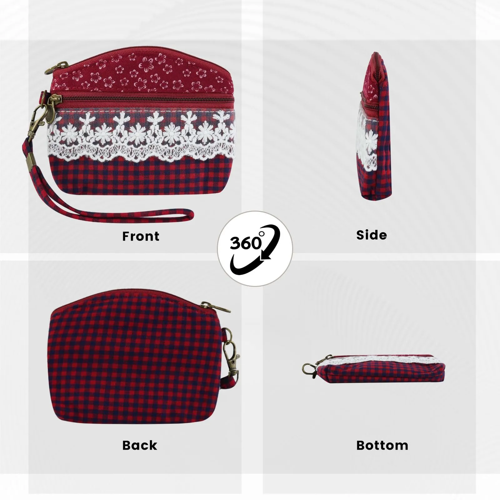 AfitLulu Portafoglio Donna Piccolo, Mini Fiore Porta Monete (Pizzo Rosso) - immagine 5