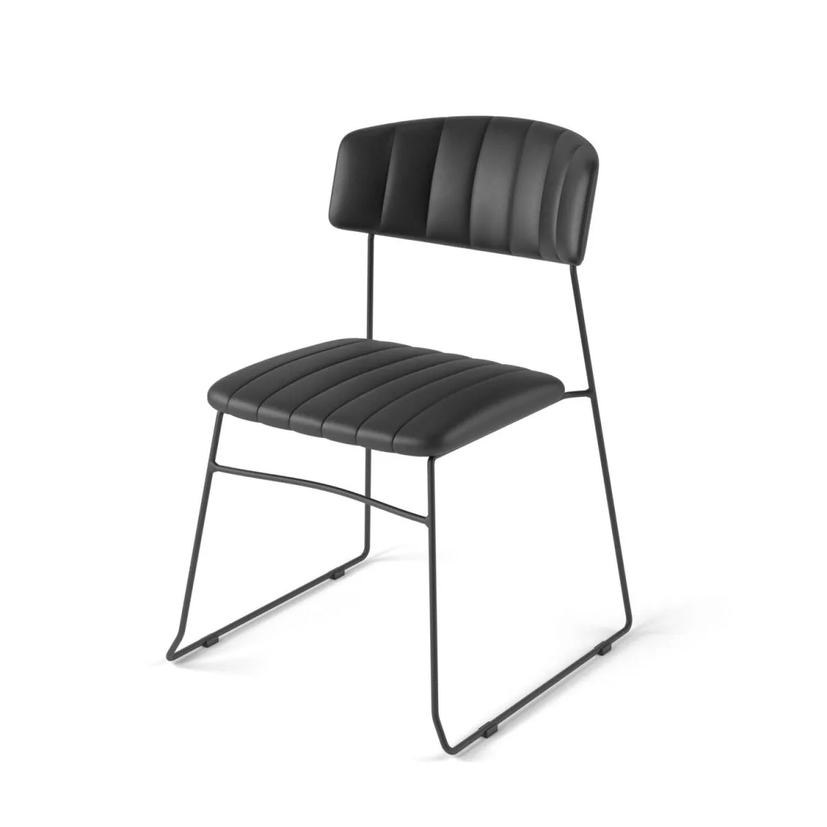 4x Feros Sedia impilabile Mundo, imbottita in similpelle, ignifuga; 54x55x79 cm (LxPxH); nero; 4 pz. / Pacco - immagine 1