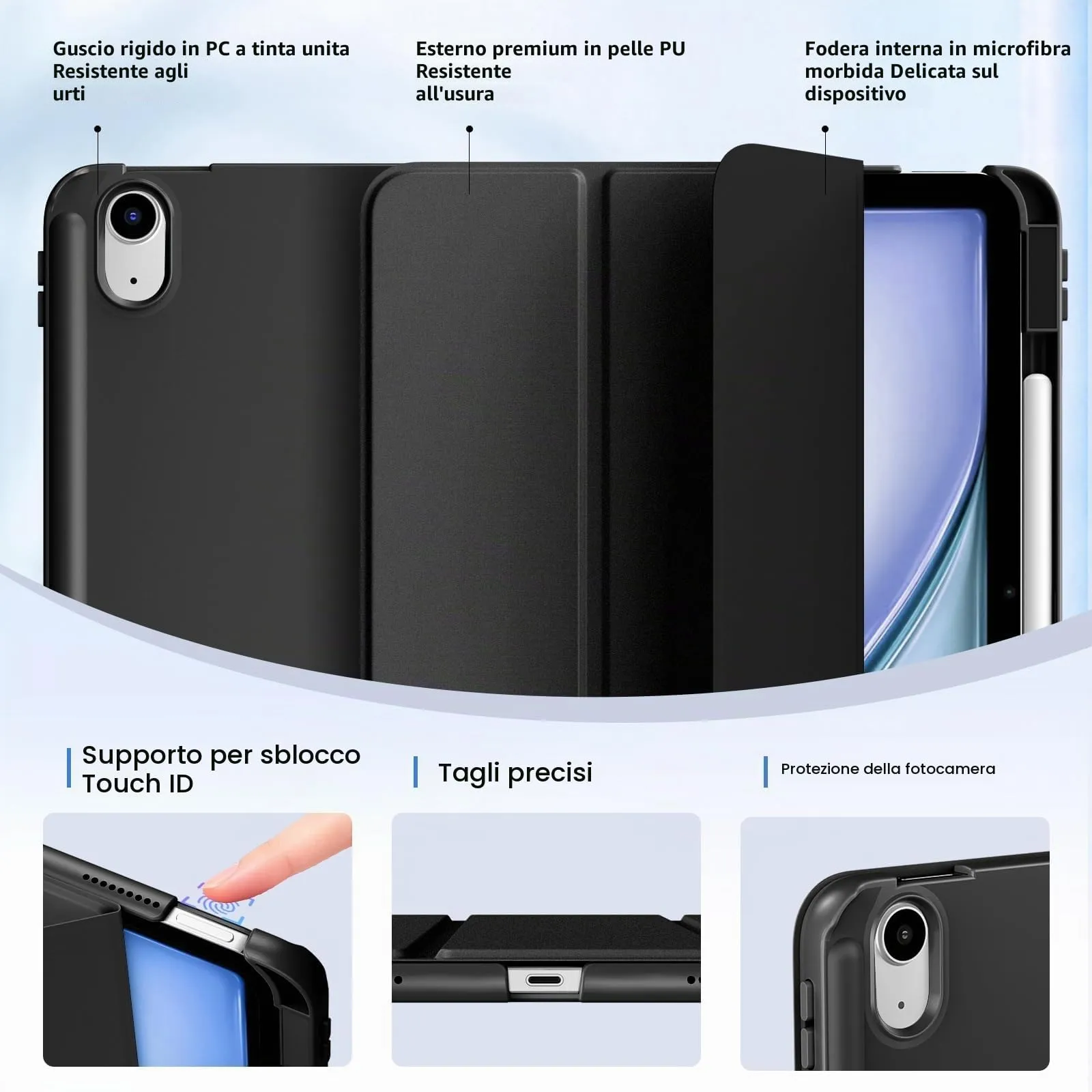 MoKo Custodia Sottile per iPad Air 11 ", iPad Air 5a/4a Gen, Nero - immagine 3
