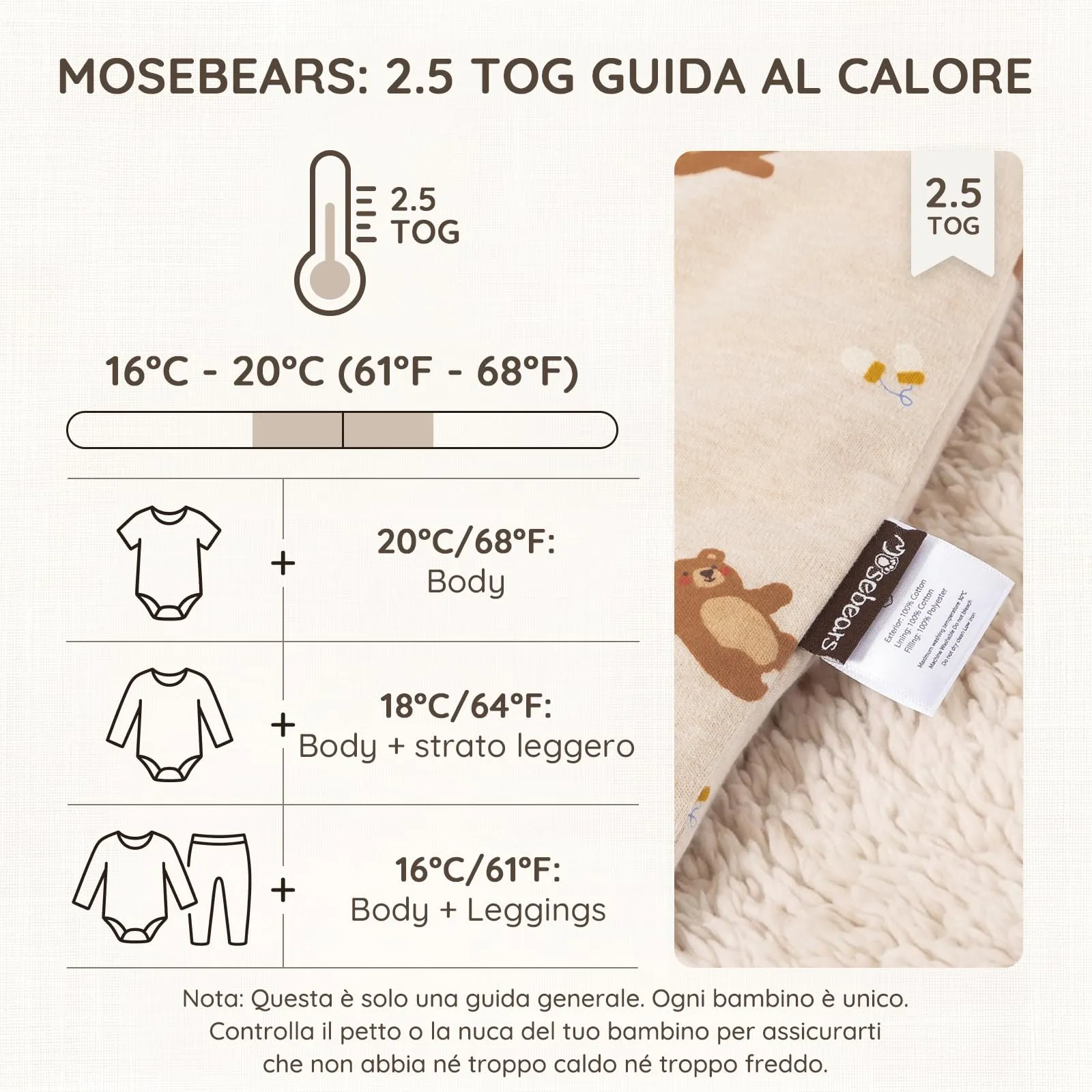 Mosebears Sacco nanna 2.5 Tog per bambino con gambe Sacco nanna per bambini foderato in caldo invernale con maniche staccabili, pigiama unisex per bambina - immagine 4