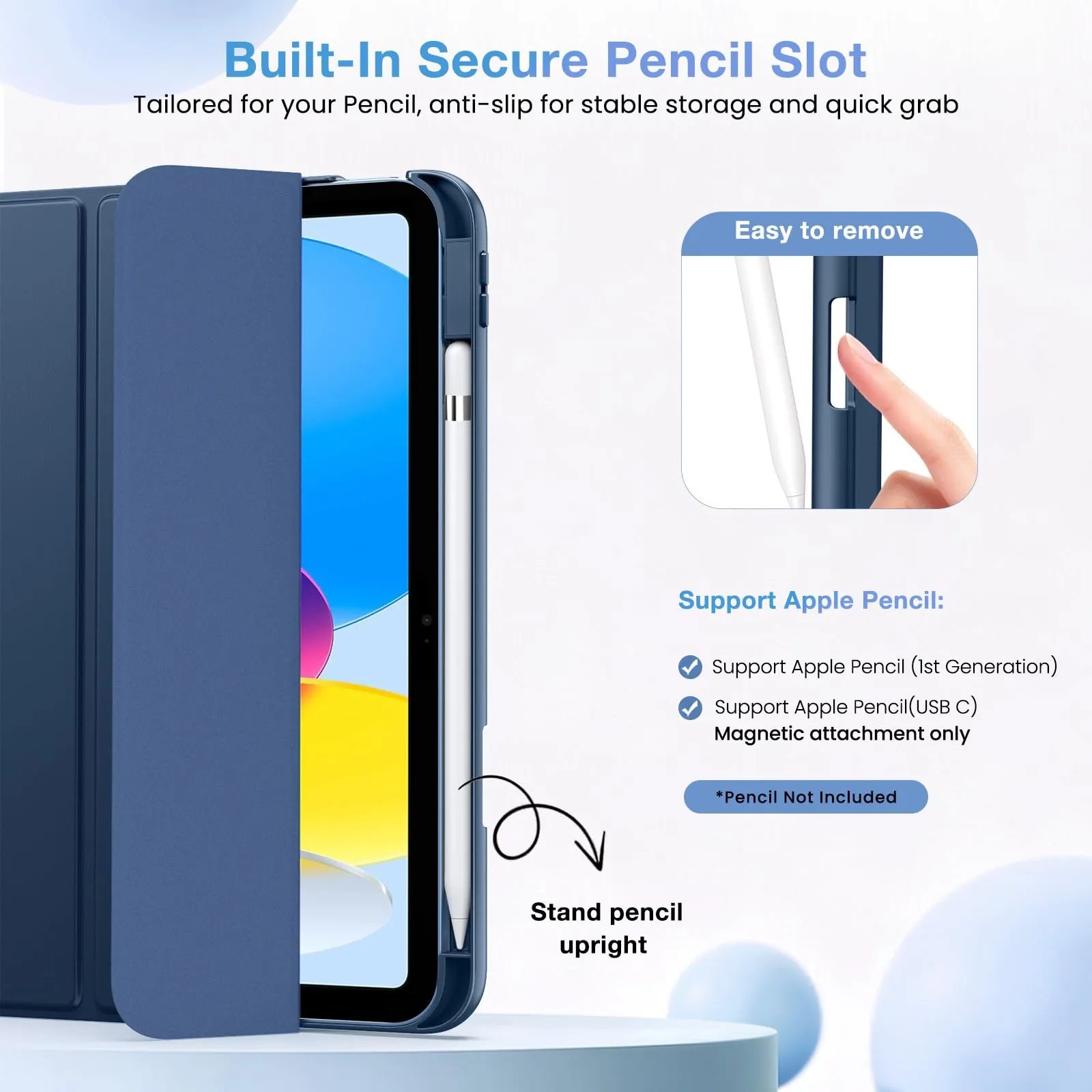 MoKo per iPad A16 11ª/10ª Generazione Custodia con Portapenne, Grigio Blu - immagine 5