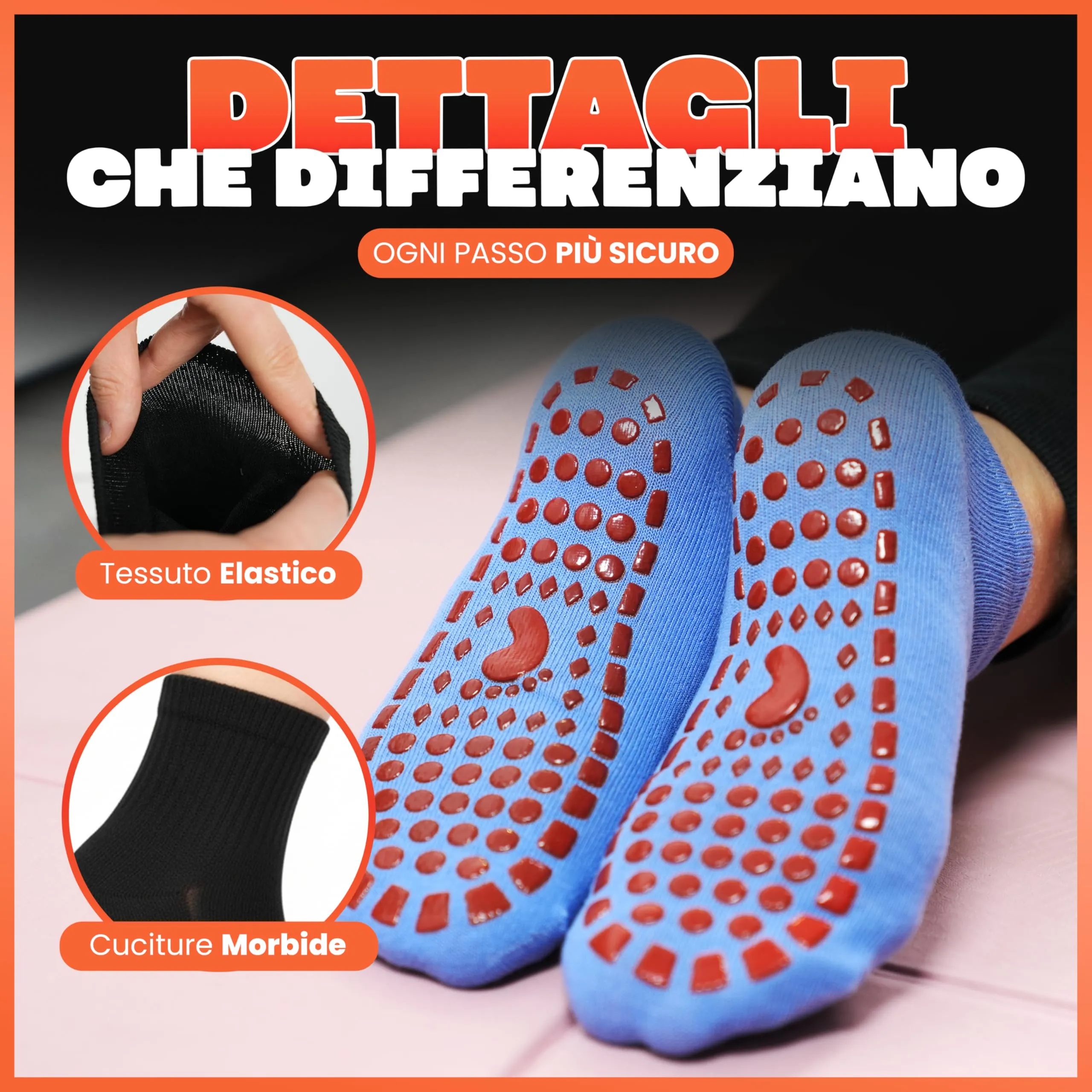 Generico Set 3 Paia Calzini Antiscivolo Yoga Pilates Uomo Donna – Calze Elasticizzate con Suola in Silicone, Fitness, Danza, Ginnastica e Allenamento (IT, Numero, 25, 29, Regular, Regular) - immagine 3