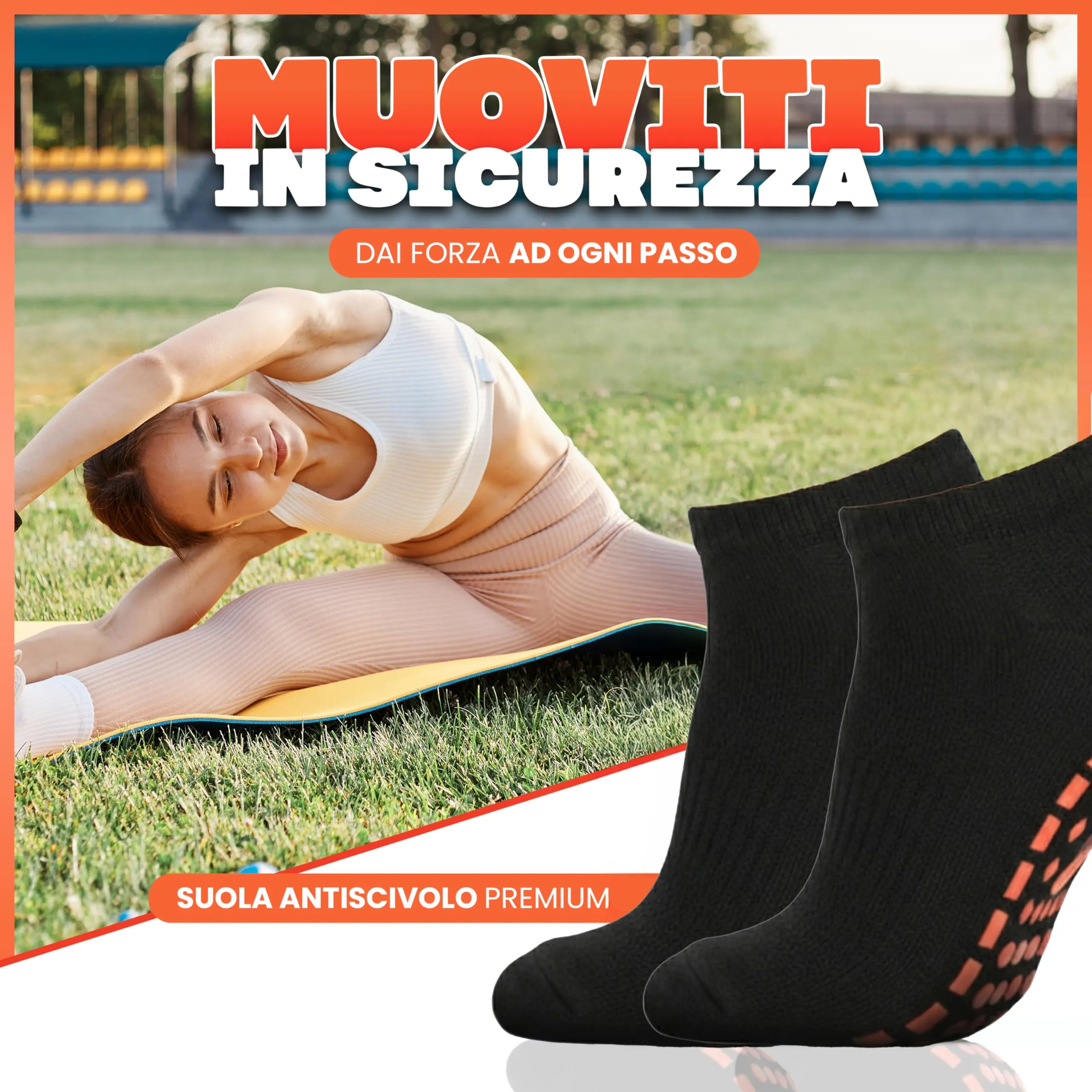 Generico Set 3 Paia Calzini Antiscivolo Yoga Pilates Uomo Donna – Calze Elasticizzate con Suola in Silicone, Fitness, Danza, Ginnastica e Allenamento (IT, Numero, 25, 29, Regular, Regular) - immagine 7