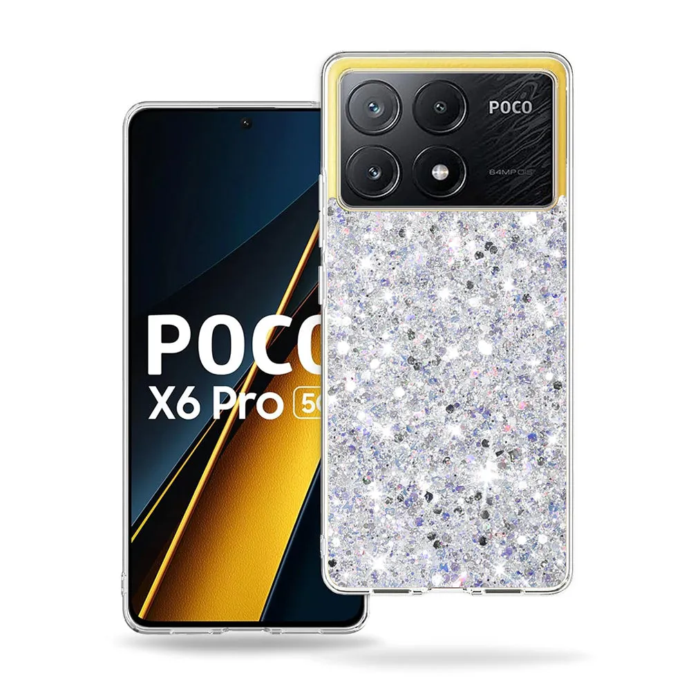 Custodia per Xiaomi Poco X6 Pro, Techsuit, Sparkly Glitter, Bianca - immagine 1