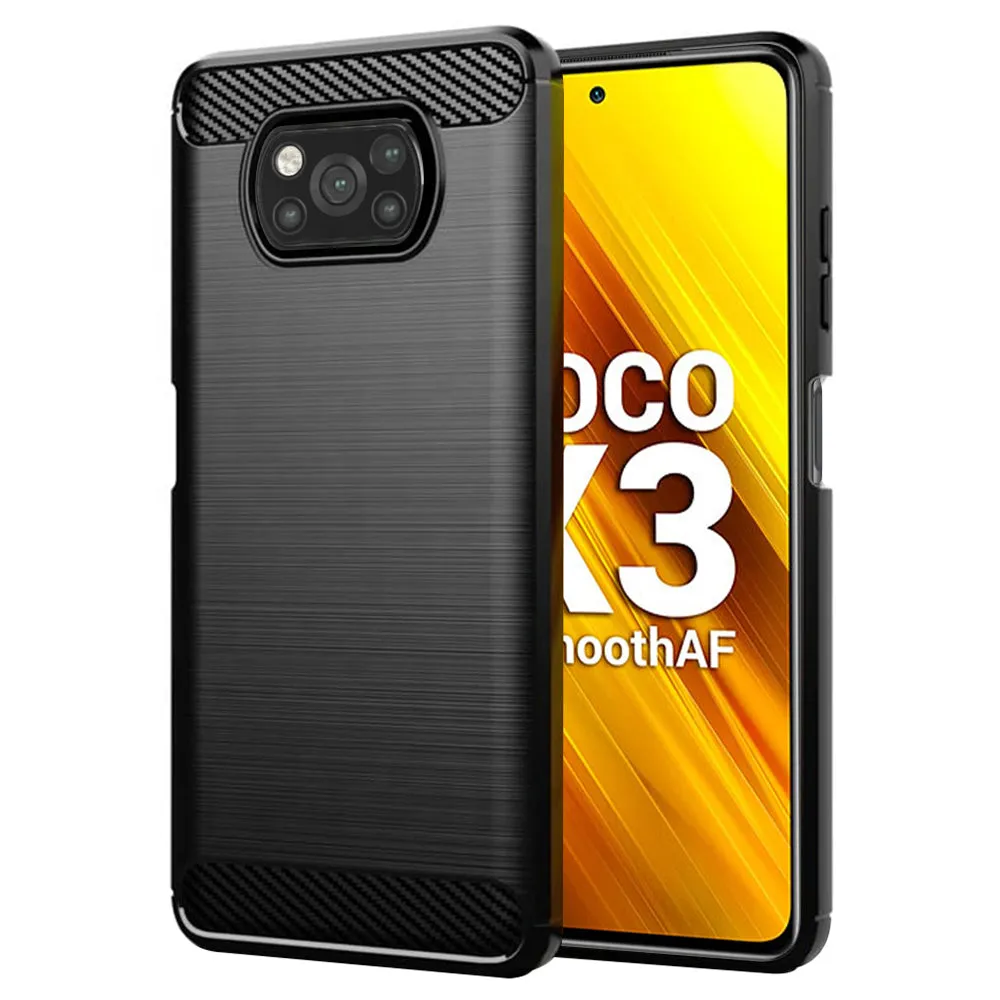 Custodia per Xiaomi Poco X3 Pro / X3 NFC / X3, Techsuit, Carbonio, Nera - immagine 1