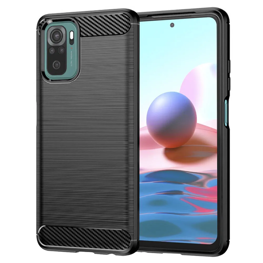 Custodia per Xiaomi Poco M5s / Redmi Note 10S / Note 10, Techsuit, Carbonio, Nera - immagine 1