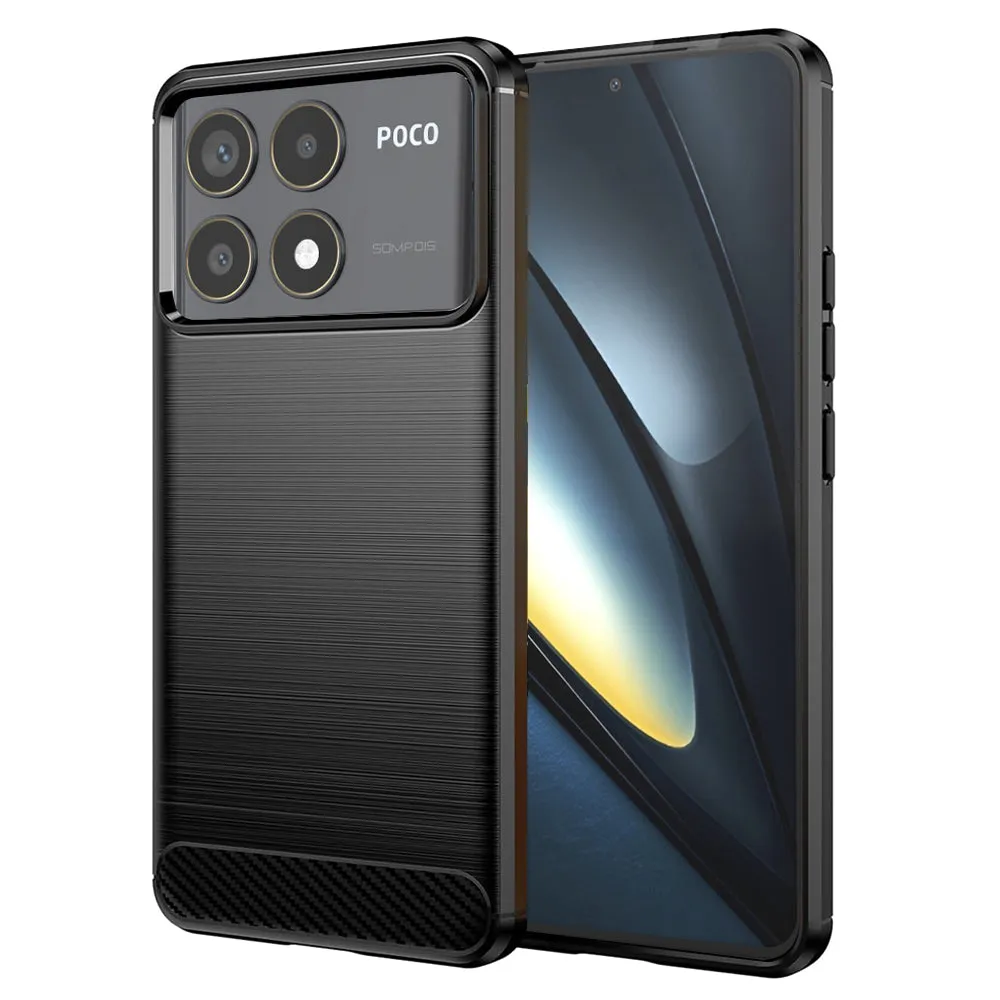 Custodia per Xiaomi Poco F6 Pro, Techsuit, Carbonio, Nera - immagine 1