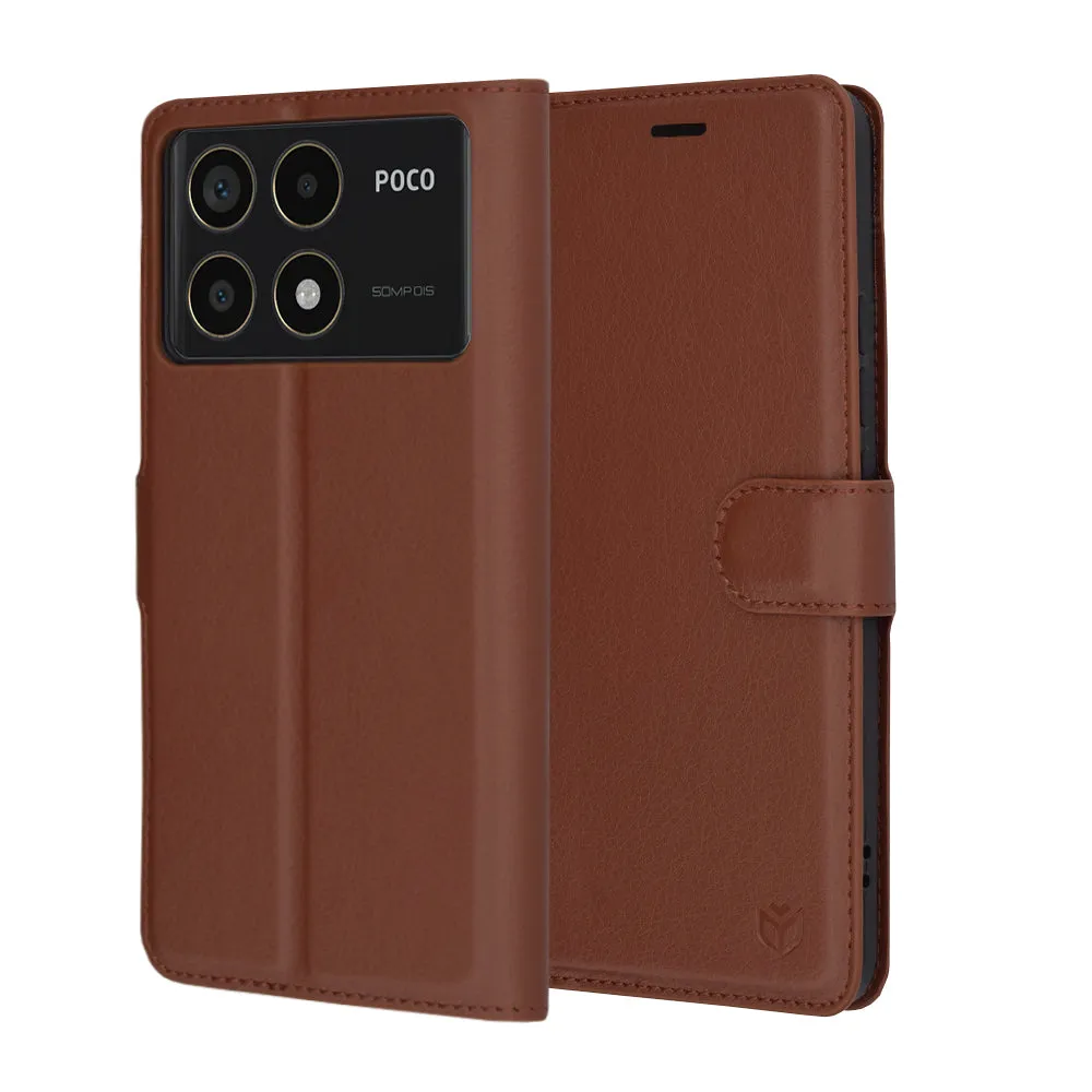Custodia per Xiaomi Poco F6 Pro, Techsuit, Leather Folio, Marrone - immagine 1