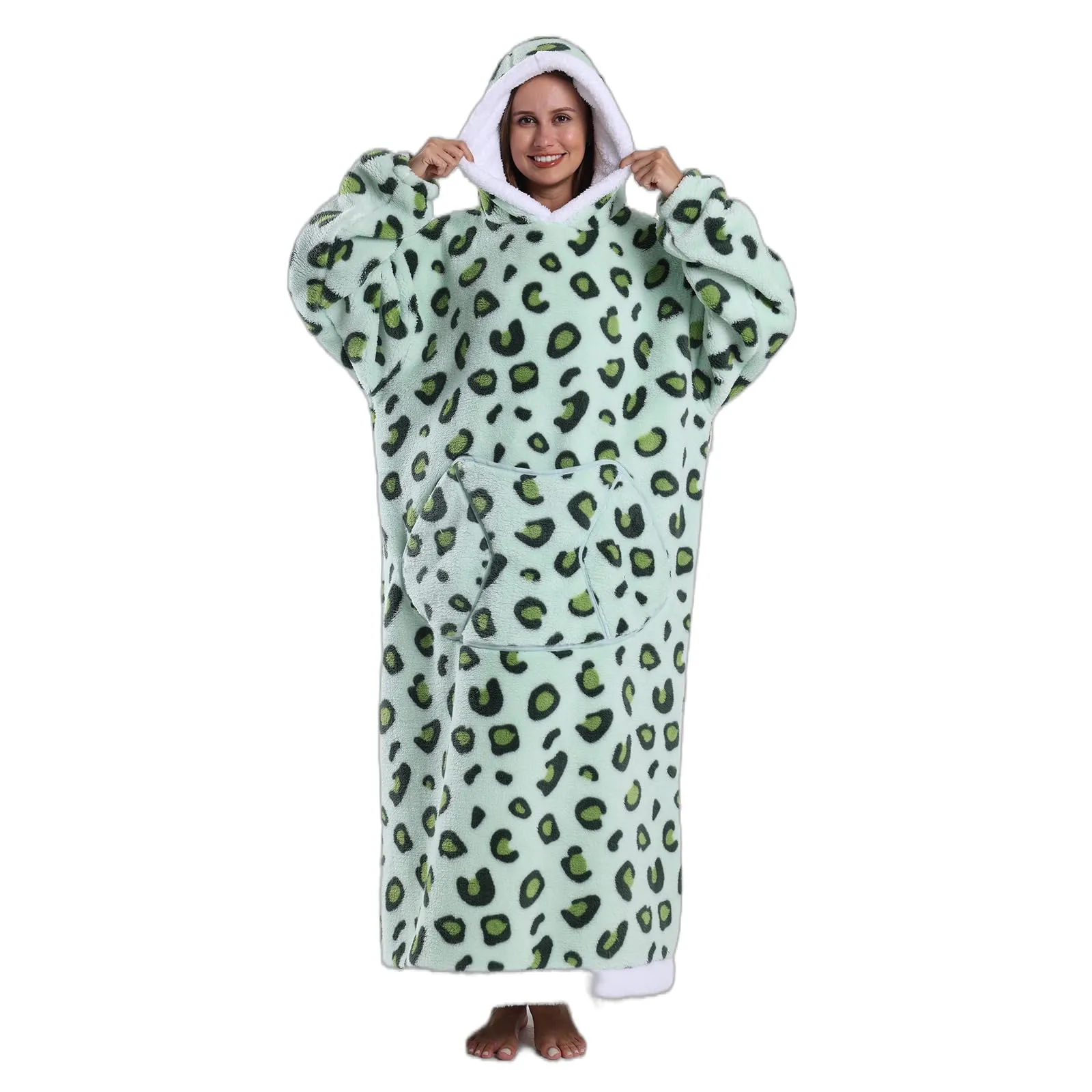 Gegeryozer Coperta con Maniche Donna Indossabile - Felpa Termica Morbida, Tasche Integrate + Cappuccio per Divano e Casa - immagine 1