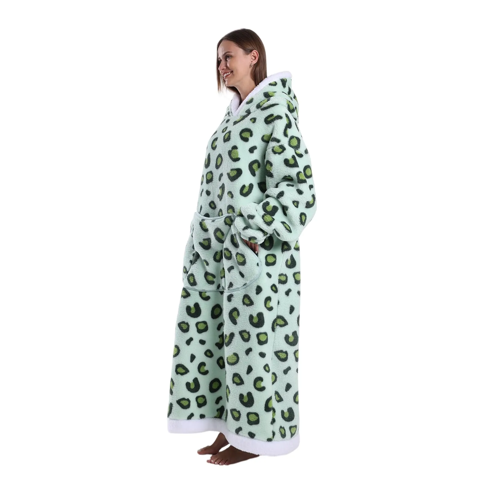 Gegeryozer Coperta con Maniche Donna Indossabile - Felpa Termica Morbida, Tasche Integrate + Cappuccio per Divano e Casa - immagine 2