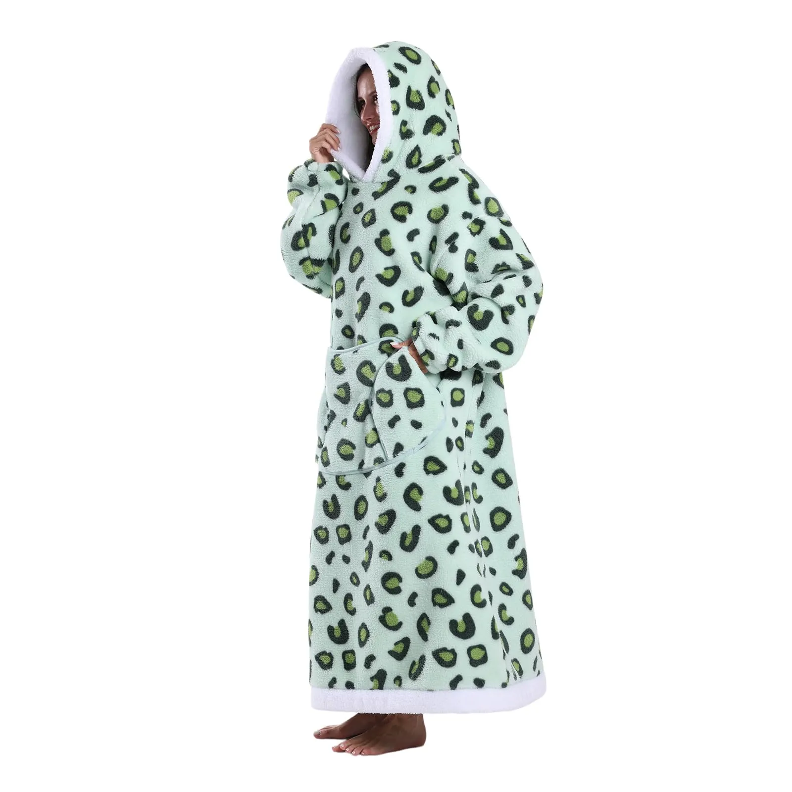 Gegeryozer Coperta con Maniche Donna Indossabile - Felpa Termica Morbida, Tasche Integrate + Cappuccio per Divano e Casa - immagine 4