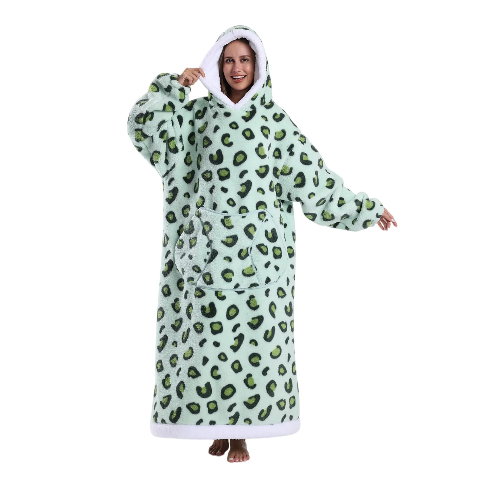 Gegeryozer Coperta con Maniche Donna Indossabile - Felpa Termica Morbida, Tasche Integrate + Cappuccio per Divano e Casa - immagine 5