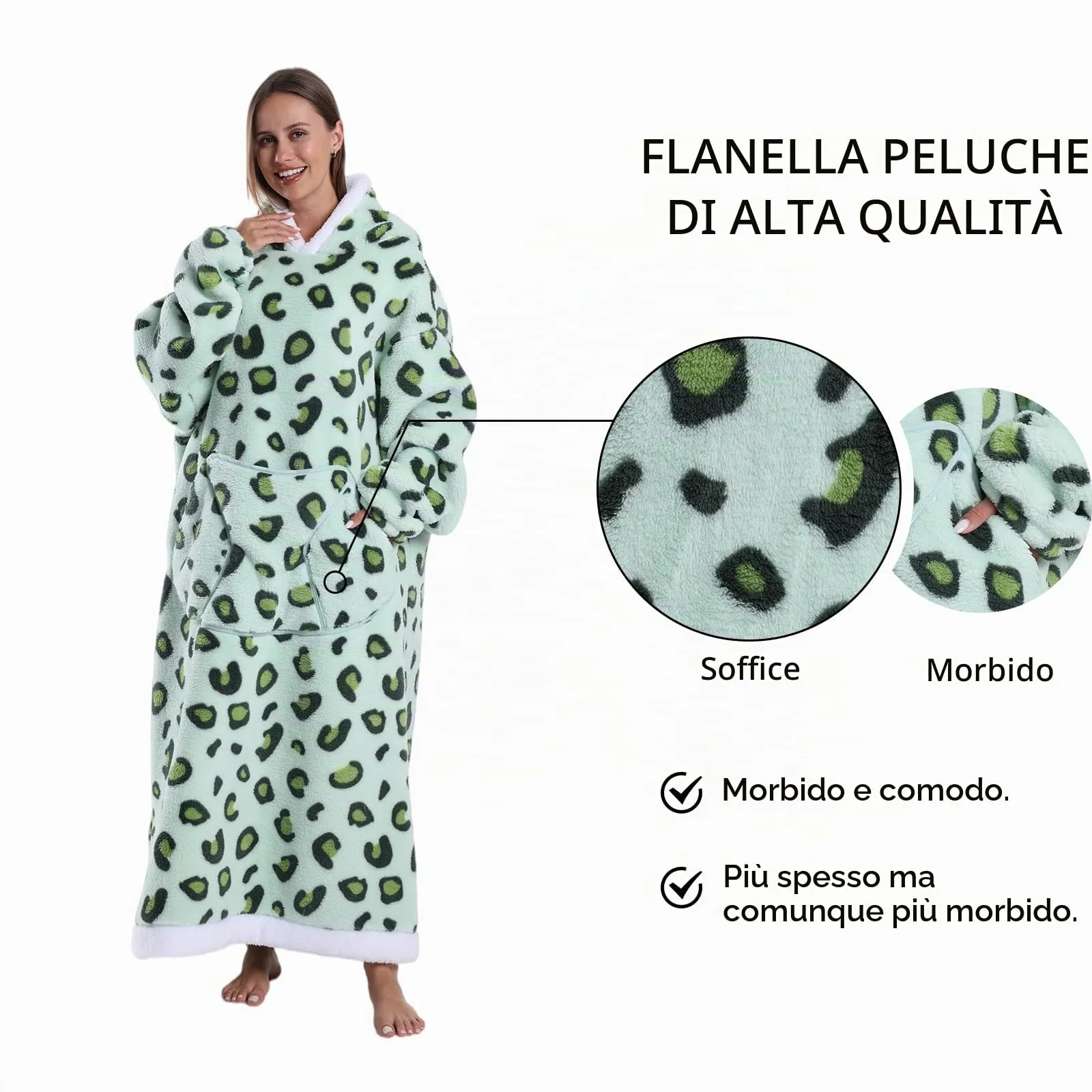 Gegeryozer Coperta con Maniche Donna Indossabile - Felpa Termica Morbida, Tasche Integrate + Cappuccio per Divano e Casa - immagine 6