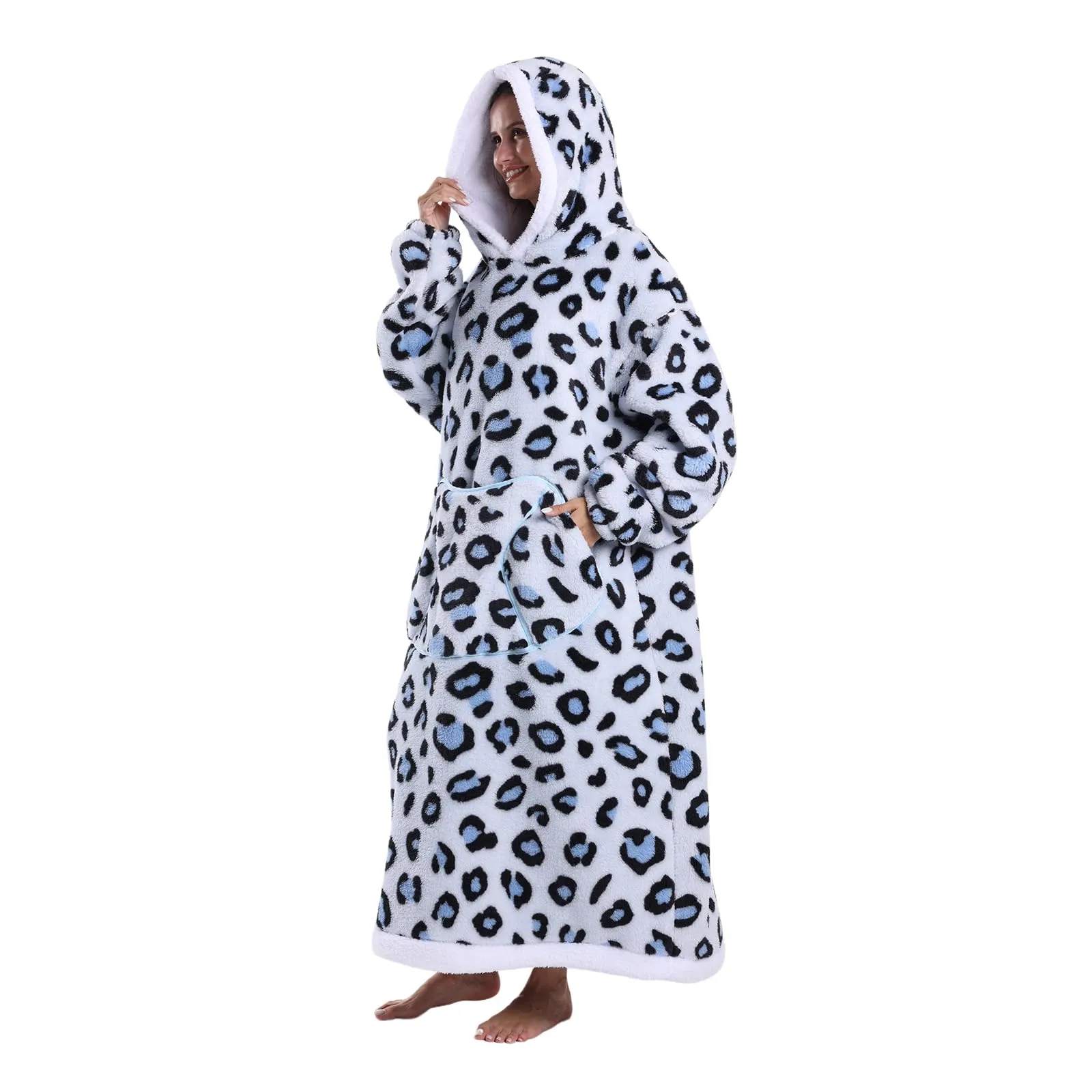 Gegeryozer Coperta con Maniche Donna Indossabile - Felpa Termica Morbida, Tasche Integrate + Cappuccio per Divano e Casa - immagine 2