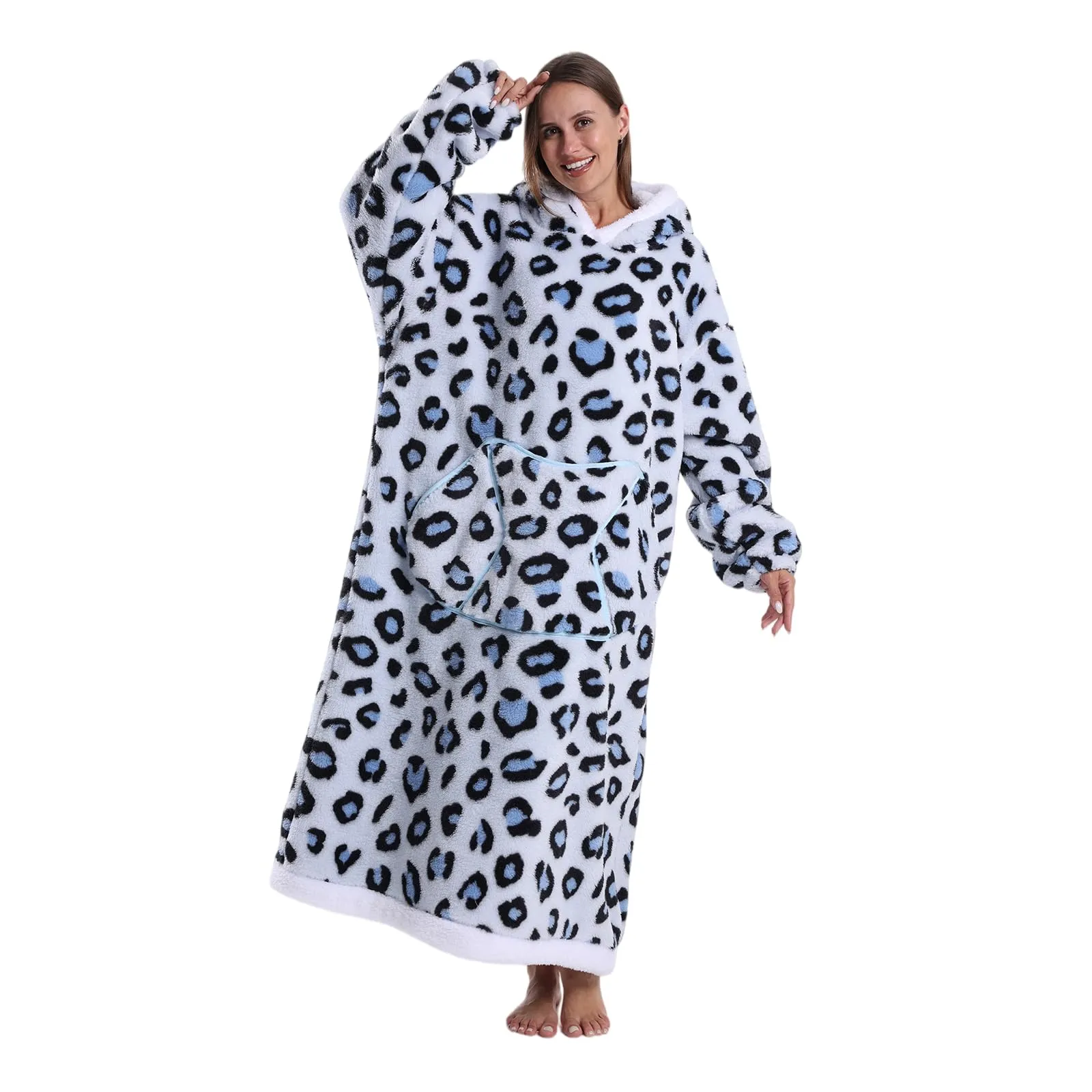 Gegeryozer Coperta con Maniche Donna Indossabile - Felpa Termica Morbida, Tasche Integrate + Cappuccio per Divano e Casa - immagine 4