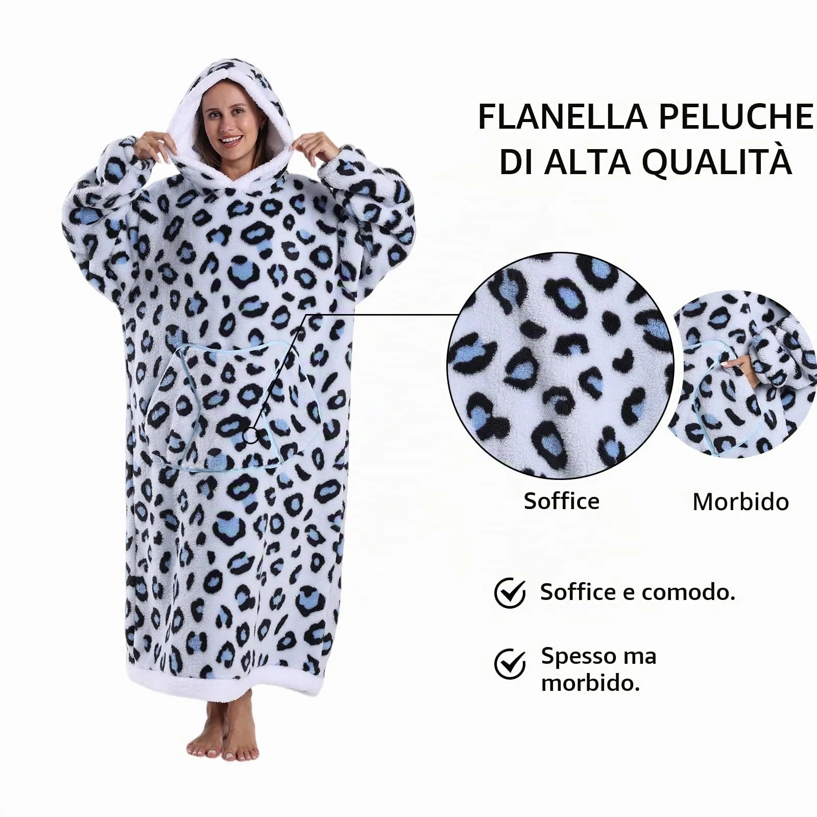 Gegeryozer Coperta con Maniche Donna Indossabile - Felpa Termica Morbida, Tasche Integrate + Cappuccio per Divano e Casa - immagine 5