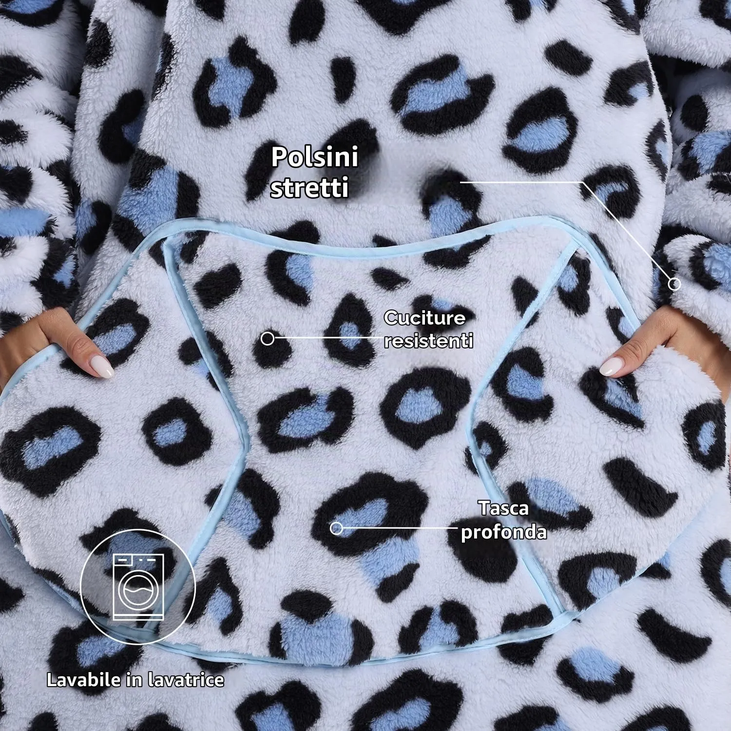 Gegeryozer Coperta con Maniche Donna Indossabile - Felpa Termica Morbida, Tasche Integrate + Cappuccio per Divano e Casa - immagine 6