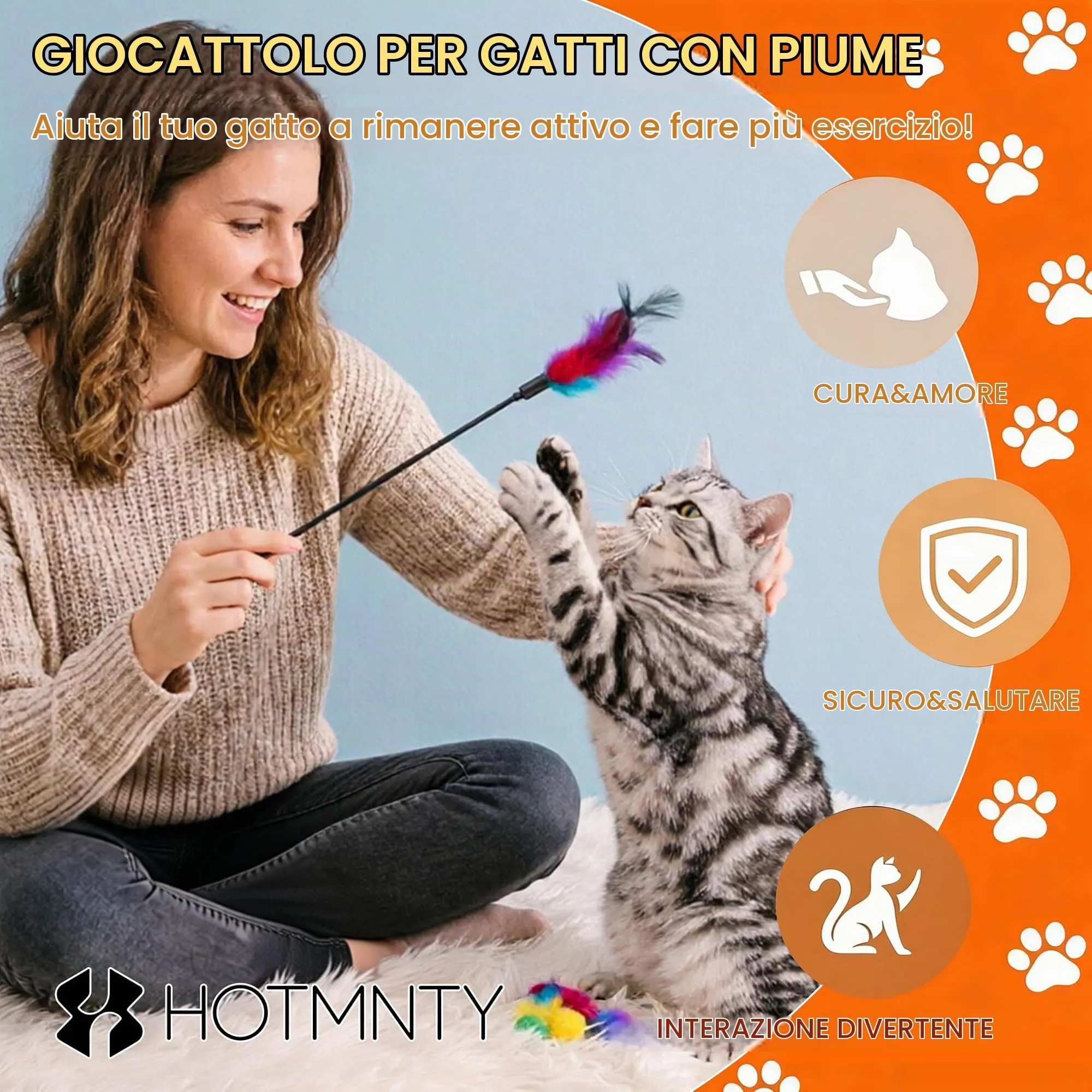 10 Pezzi Giocattolo Interattivo per Gatti 40 cm Gioco Piuma Colorato Pet Bacchetta con Piume & Campanellini Giocattolo per Animale Domestico Canne Pesca Toy per Esercizio e Legame, Colore Casuale - immagine 3