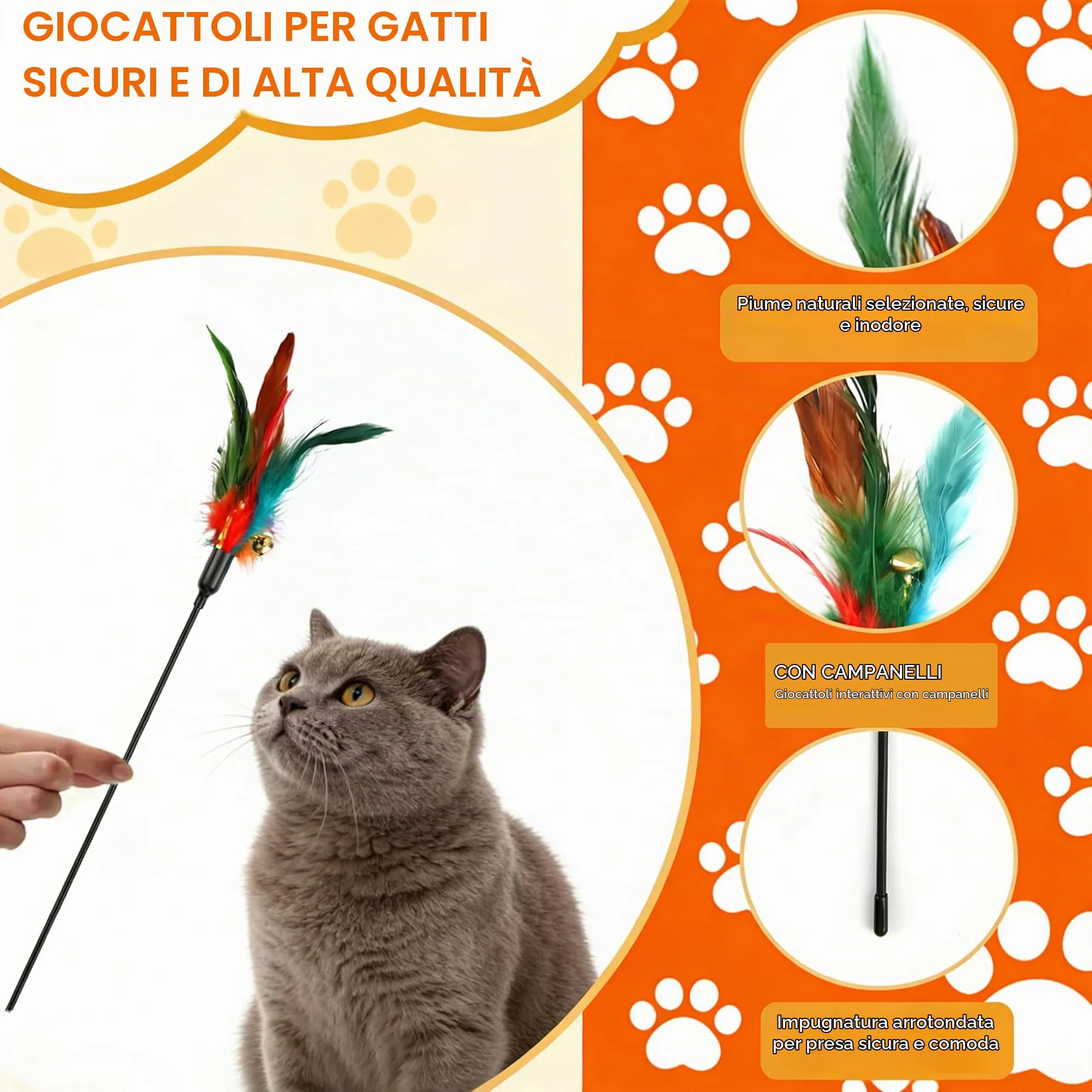 10 Pezzi Giocattolo Interattivo per Gatti 40 cm Gioco Piuma Colorato Pet Bacchetta con Piume & Campanellini Giocattolo per Animale Domestico Canne Pesca Toy per Esercizio e Legame, Colore Casuale - immagine 4