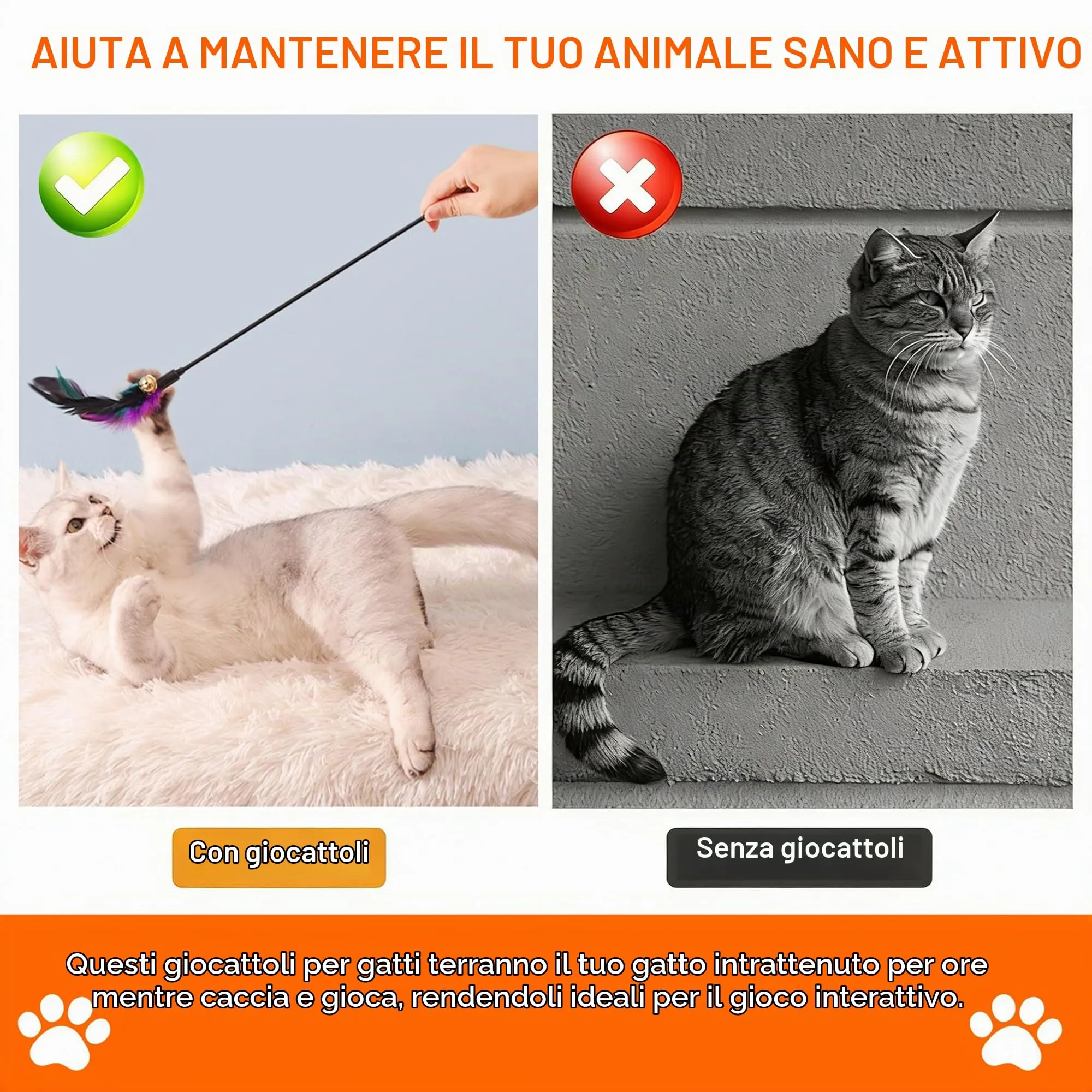 10 Pezzi Giocattolo Interattivo per Gatti 40 cm Gioco Piuma Colorato Pet Bacchetta con Piume & Campanellini Giocattolo per Animale Domestico Canne Pesca Toy per Esercizio e Legame, Colore Casuale - immagine 6