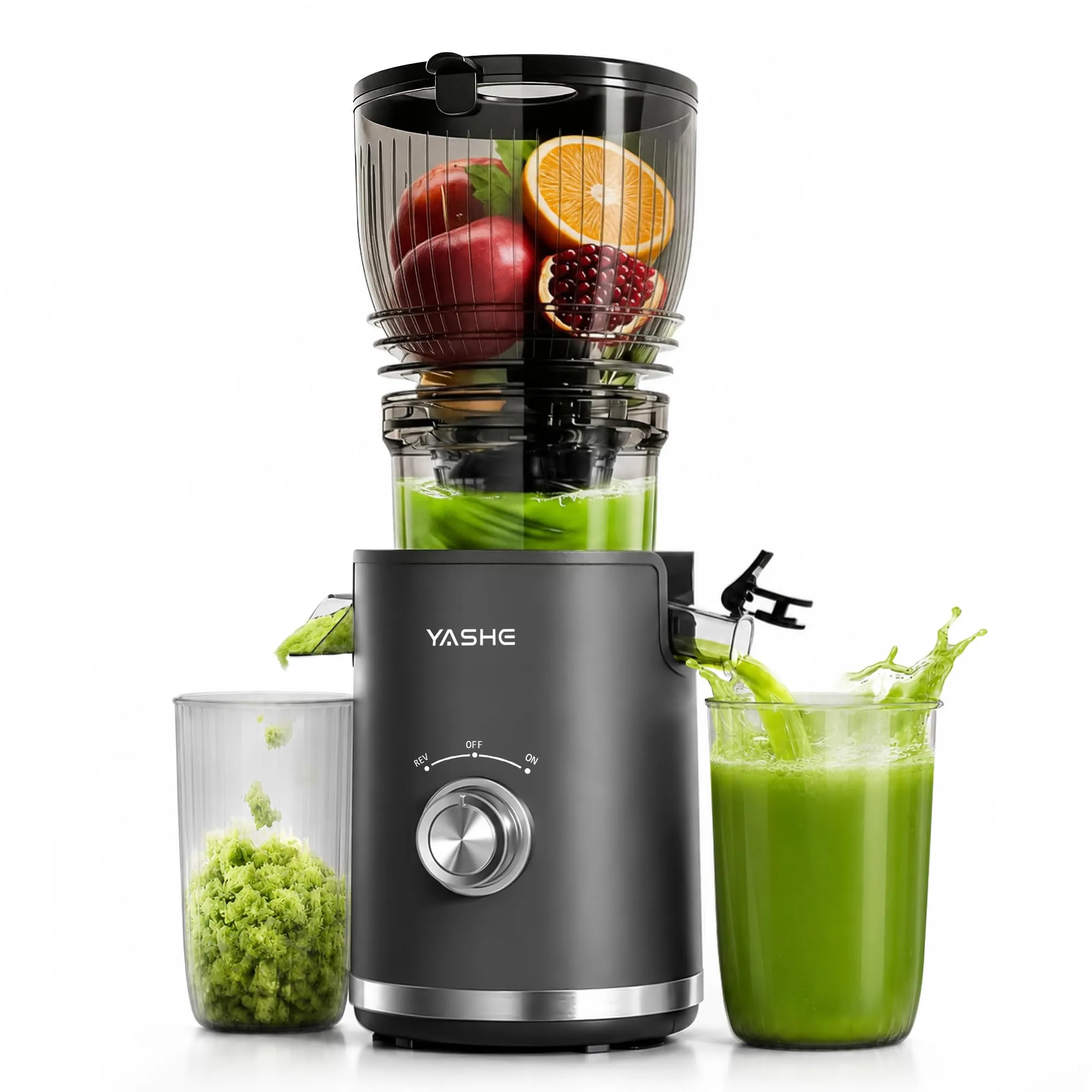 YASHE Estrattore di Succo Lento 300W, Bocca 148 mm per Frutta e Verdura Intera, Slow Juicer con Funzione Inversa, Motore Silenzioso, Senza BPA, Facile da Pulire - immagine 1