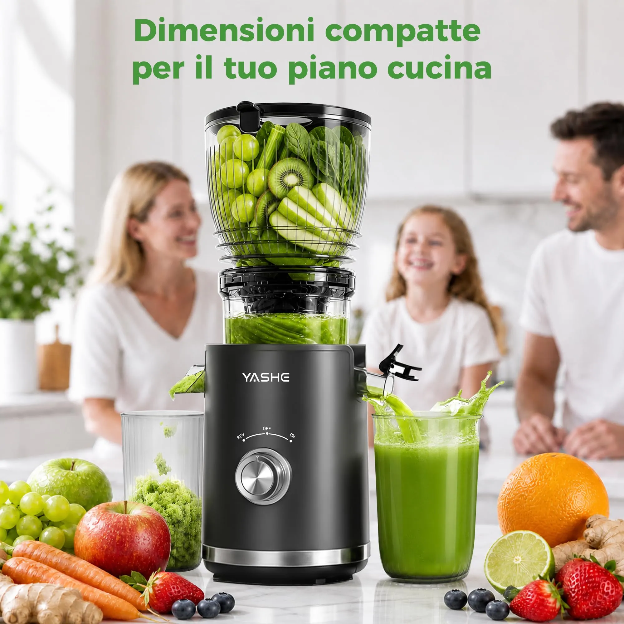 YASHE Estrattore di Succo Lento 300W, Bocca 148 mm per Frutta e Verdura Intera, Slow Juicer con Funzione Inversa, Motore Silenzioso, Senza BPA, Facile da Pulire - immagine 6
