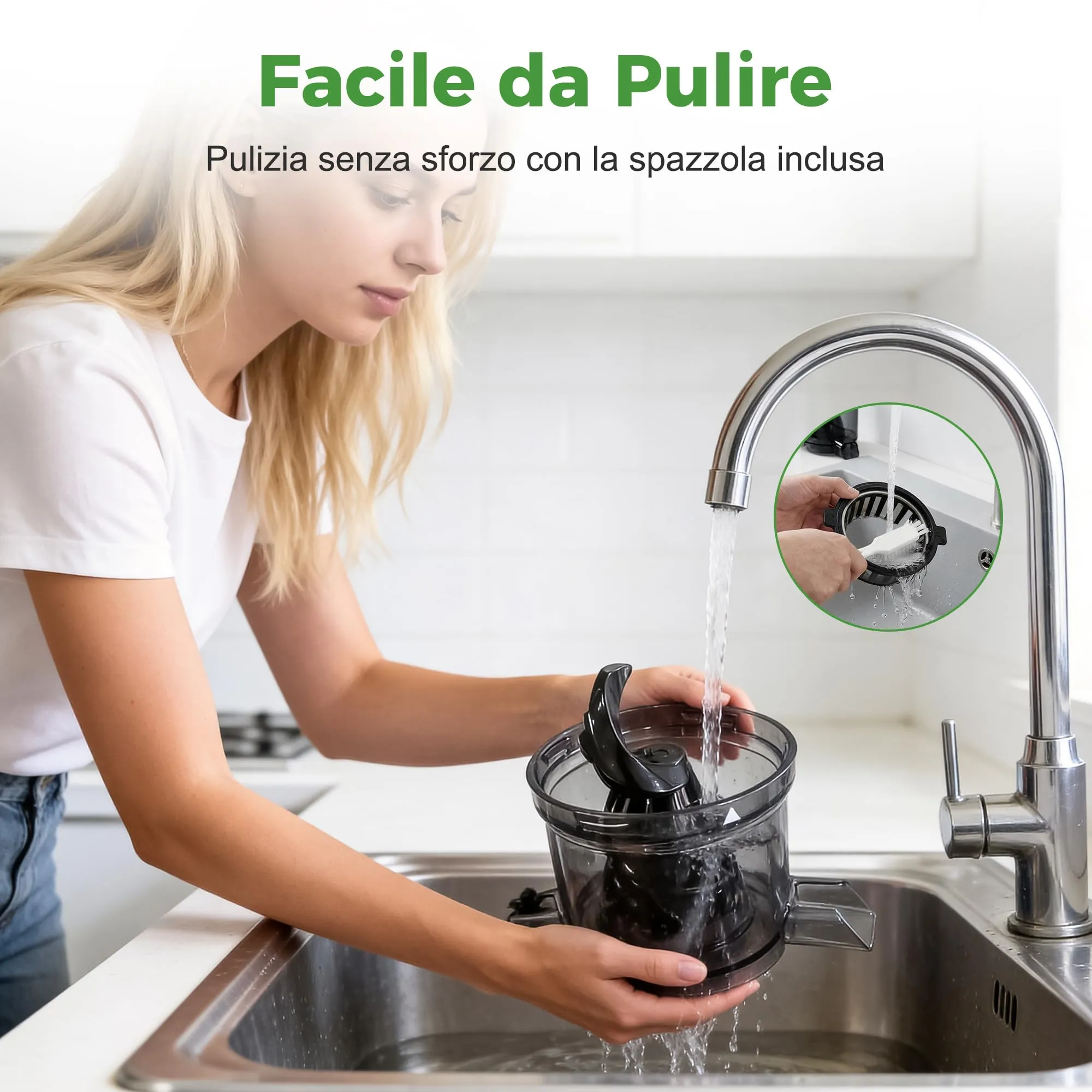 YASHE Estrattore di Succo Lento 300W, Bocca 148 mm per Frutta e Verdura Intera, Slow Juicer con Funzione Inversa, Motore Silenzioso, Senza BPA, Facile da Pulire - immagine 9