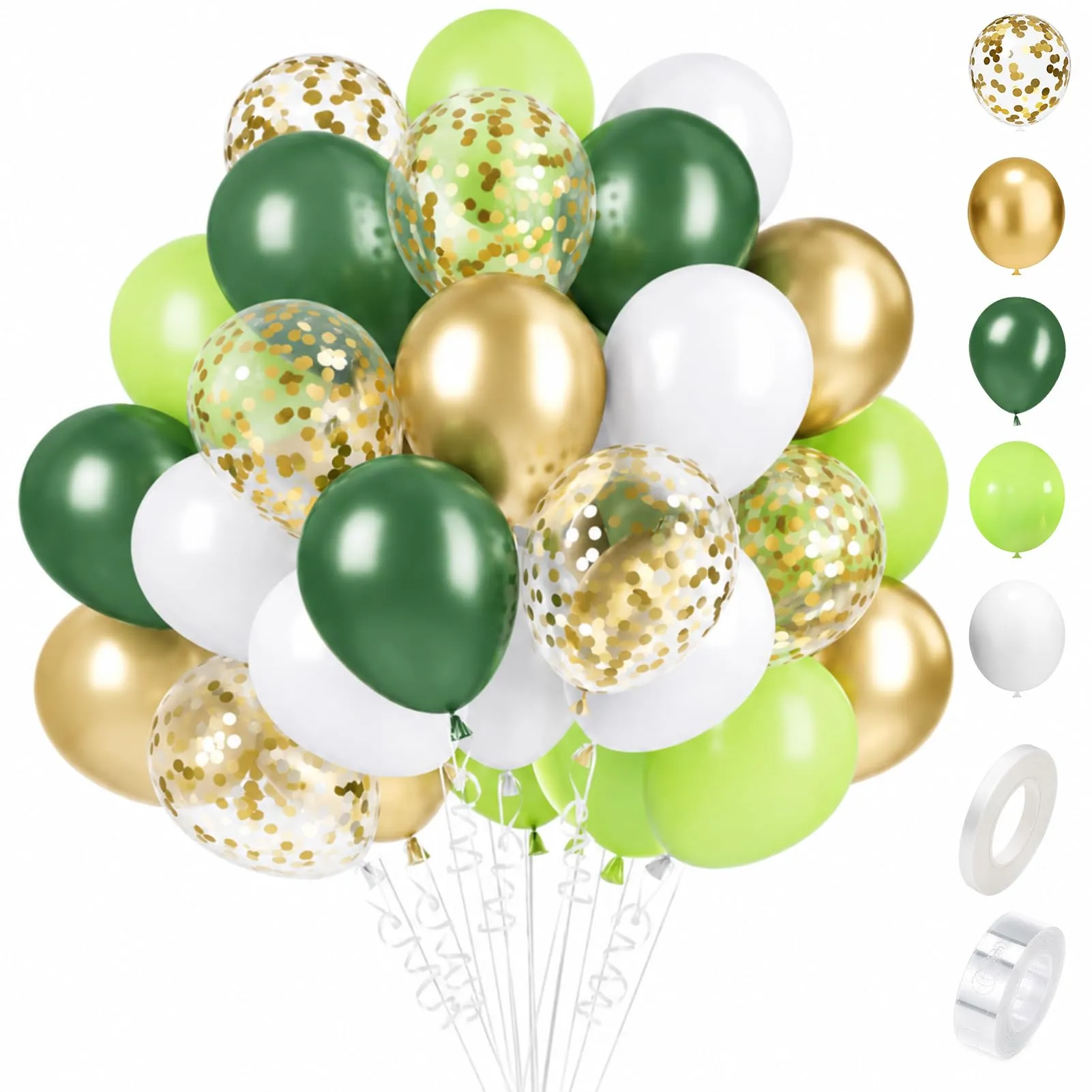 60 Pezzi Palloncini Verdi,12 Pollici Palloncini Coriandoli Verdi - immagine 1