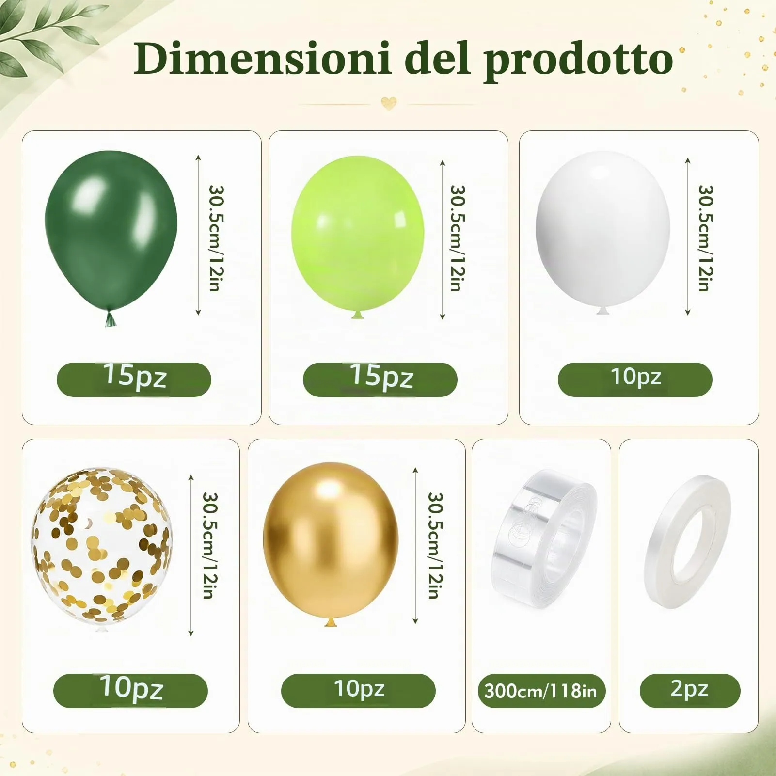 60 Pezzi Palloncini Verdi,12 Pollici Palloncini Coriandoli Verdi - immagine 2