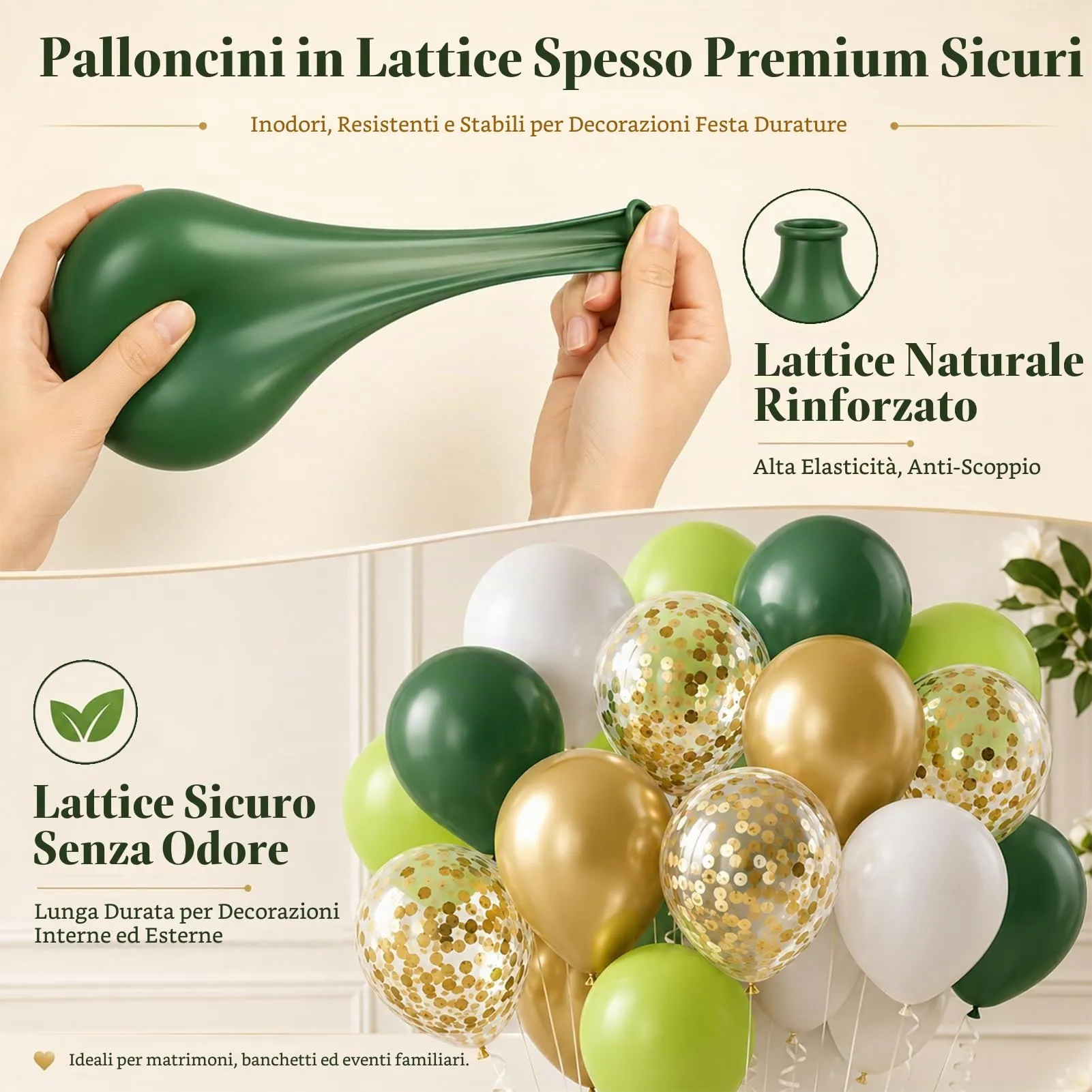 60 Pezzi Palloncini Verdi,12 Pollici Palloncini Coriandoli Verdi - immagine 4