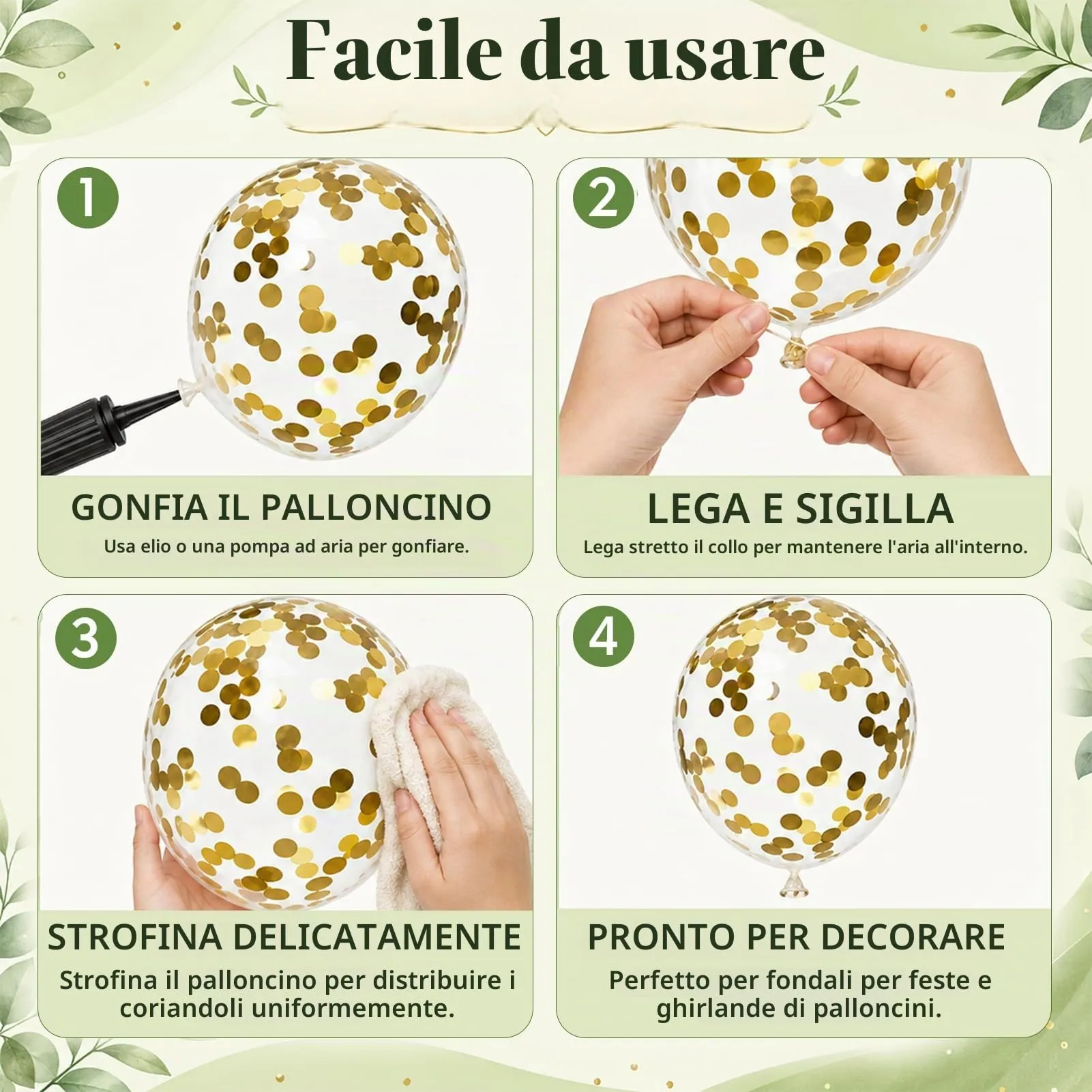 60 Pezzi Palloncini Verdi,12 Pollici Palloncini Coriandoli Verdi - immagine 5