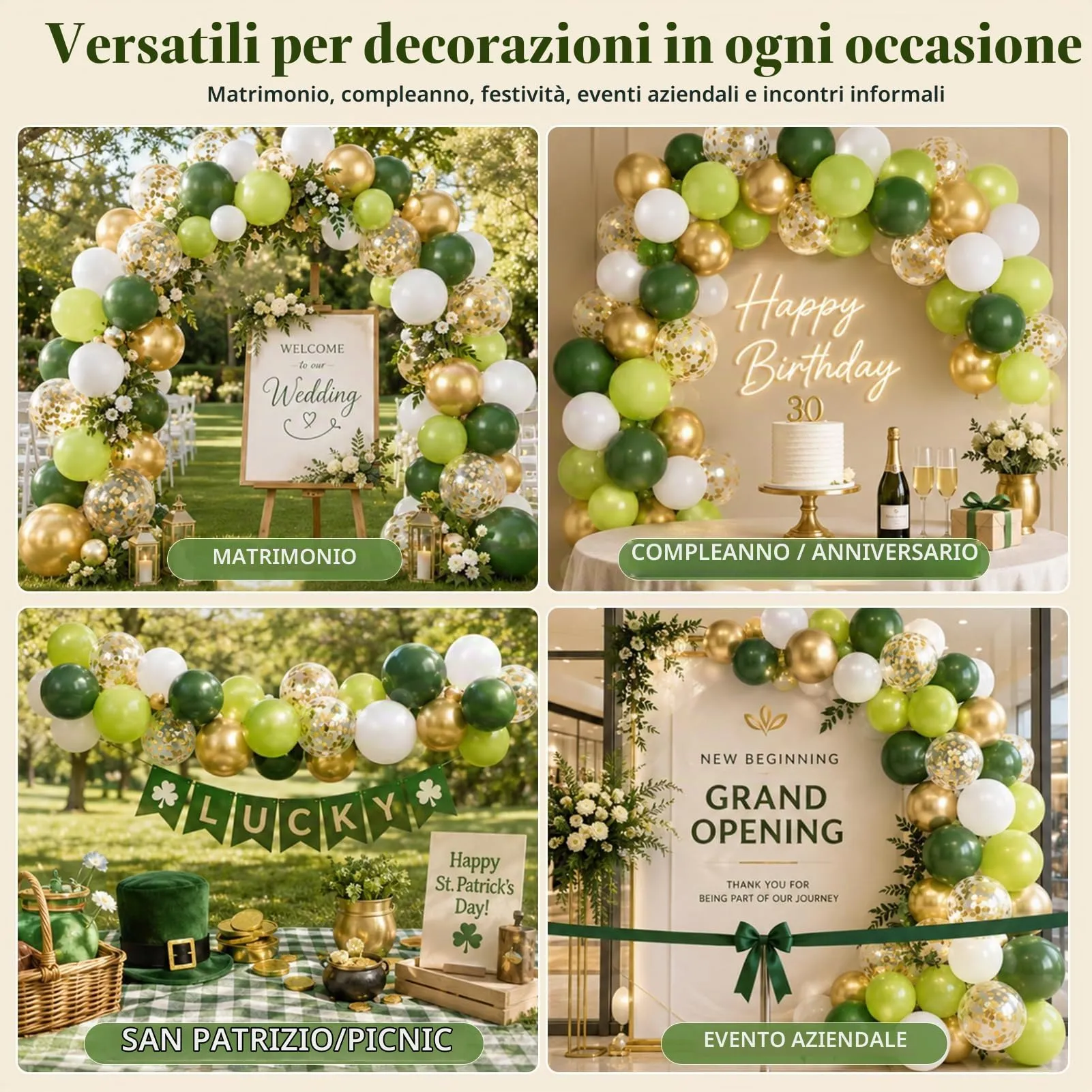 60 Pezzi Palloncini Verdi,12 Pollici Palloncini Coriandoli Verdi - immagine 6