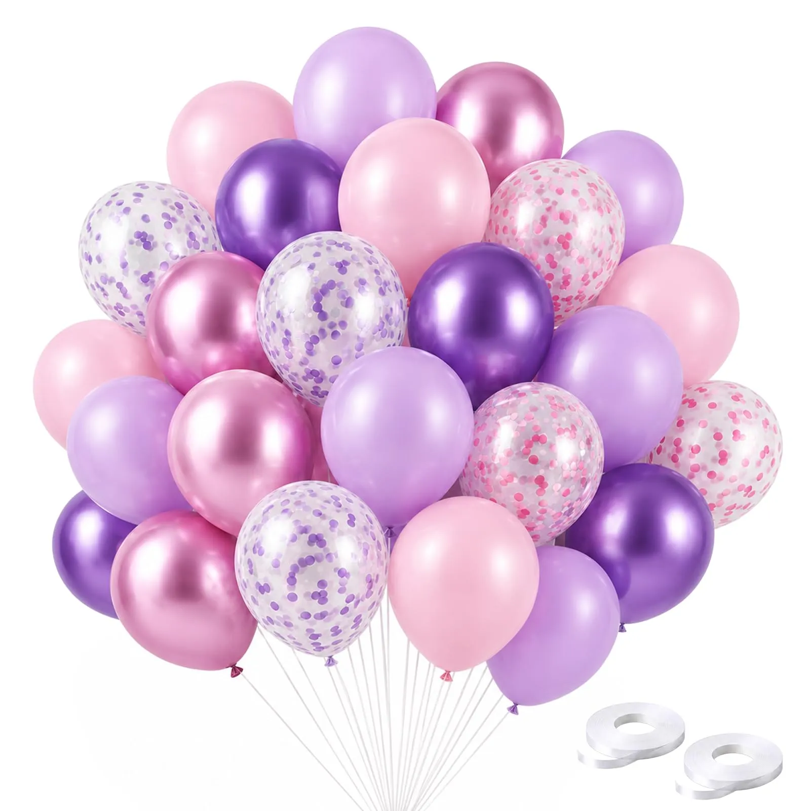 60 Pezzi Palloncini Viola Rosa,12 Pollici Lilla Confetti Palloncinis - immagine 1