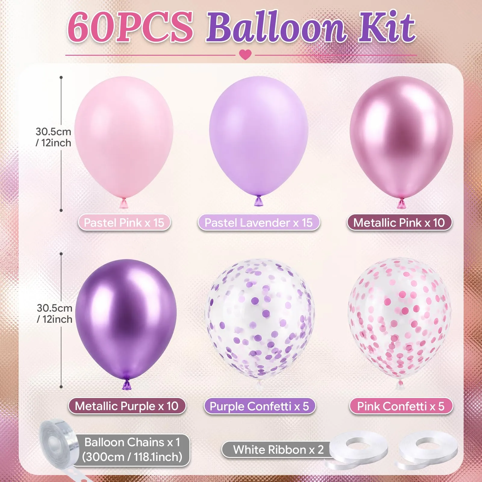 60 Pezzi Palloncini Viola Rosa,12 Pollici Lilla Confetti Palloncinis - immagine 2