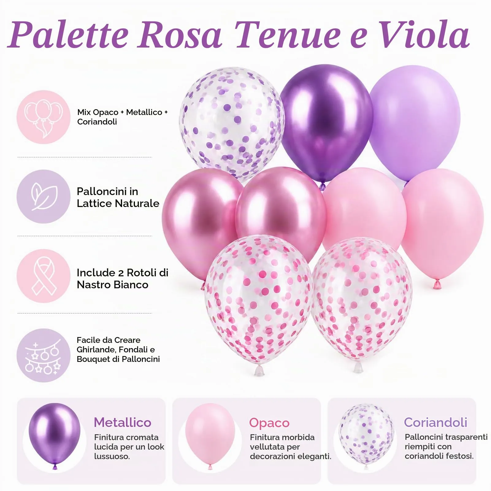 60 Pezzi Palloncini Viola Rosa,12 Pollici Lilla Confetti Palloncinis - immagine 3