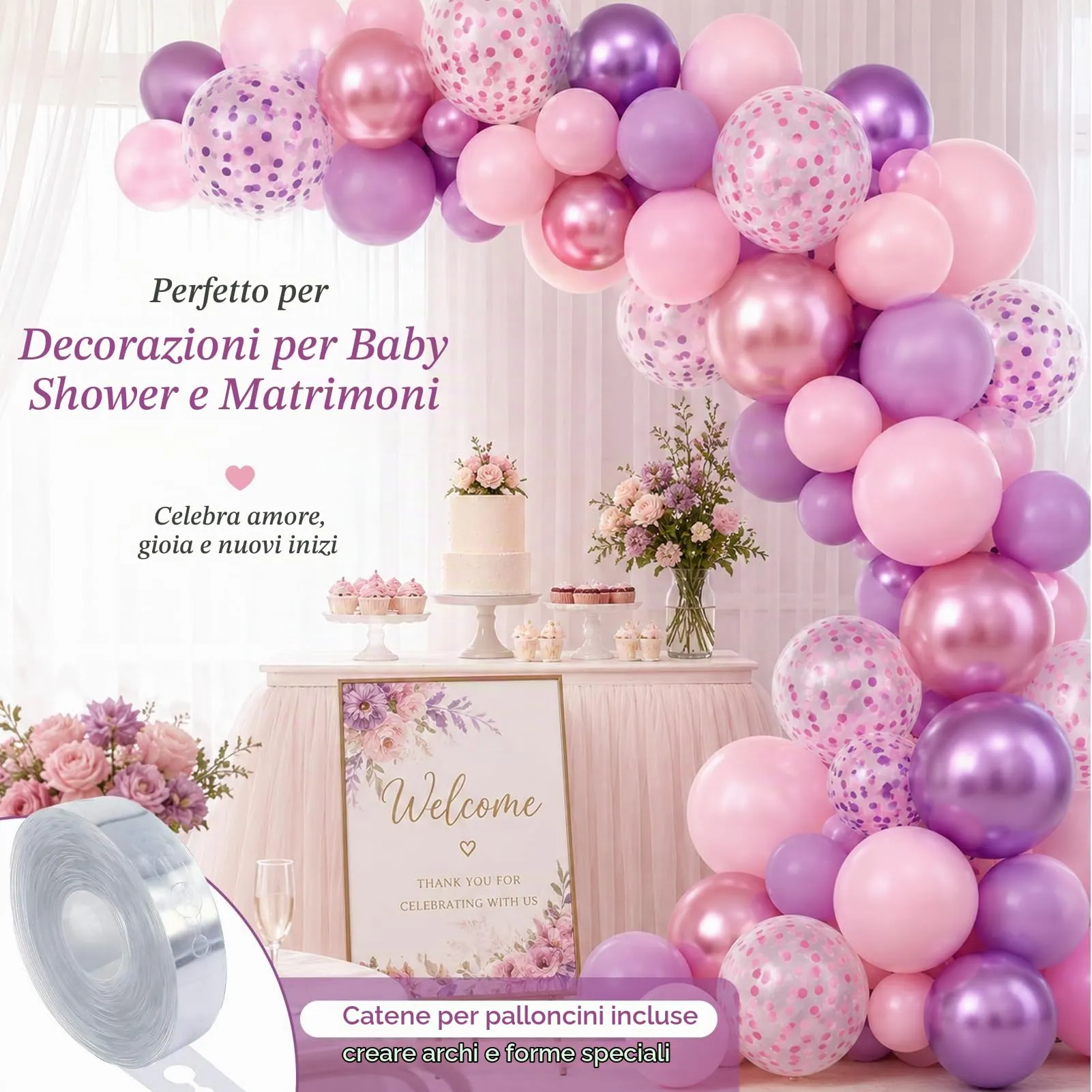 60 Pezzi Palloncini Viola Rosa,12 Pollici Lilla Confetti Palloncinis - immagine 4