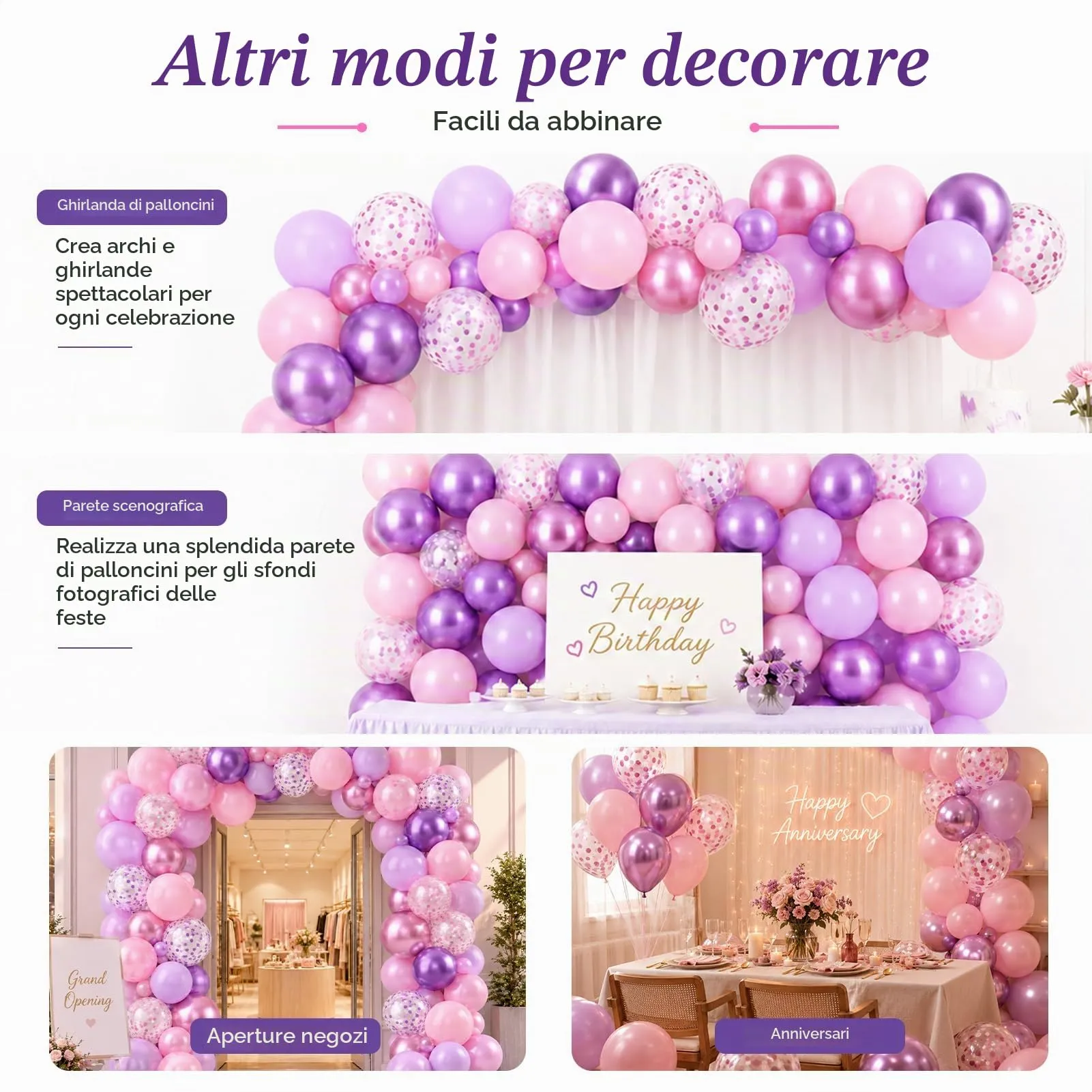 60 Pezzi Palloncini Viola Rosa,12 Pollici Lilla Confetti Palloncinis - immagine 7