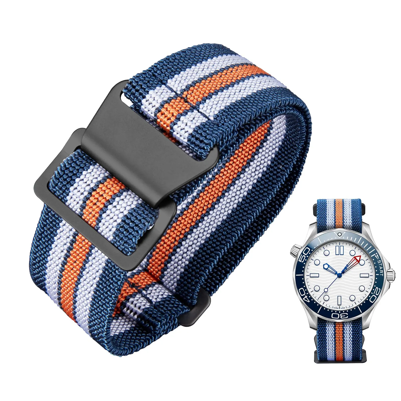 BINLUN Cinturino per Orologio in Nylon Elastico di Ricambio Militare Cinturino a Strappo Paracadute Marina Nazionale per Uomo Donna Fibbia Nero/Argento 18/20/22mm - immagine 1