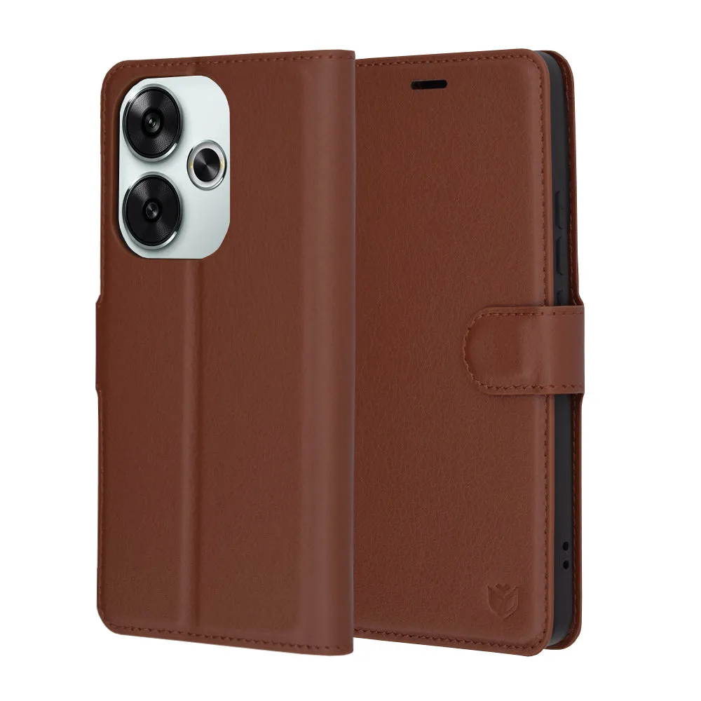 Custodia per Xiaomi Poco F6, Techsuit, Leather Folio, Marrone - immagine 1