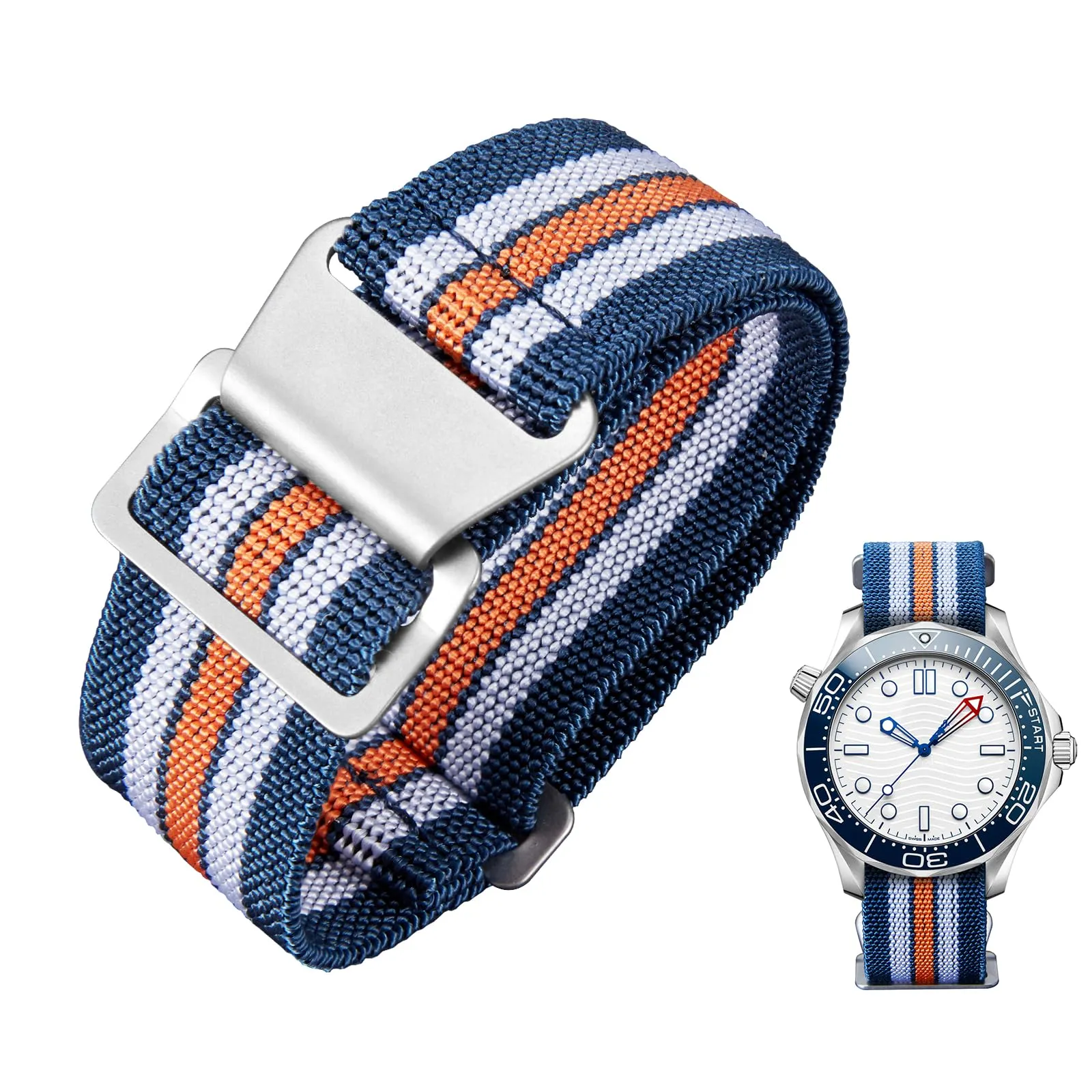 BINLUN Cinturino per Orologio in Nylon Elastico di Ricambio Militare Cinturino a Strappo Paracadute Marina Nazionale per Uomo Donna Fibbia Nero/Argento 18/20/22mm - immagine 1