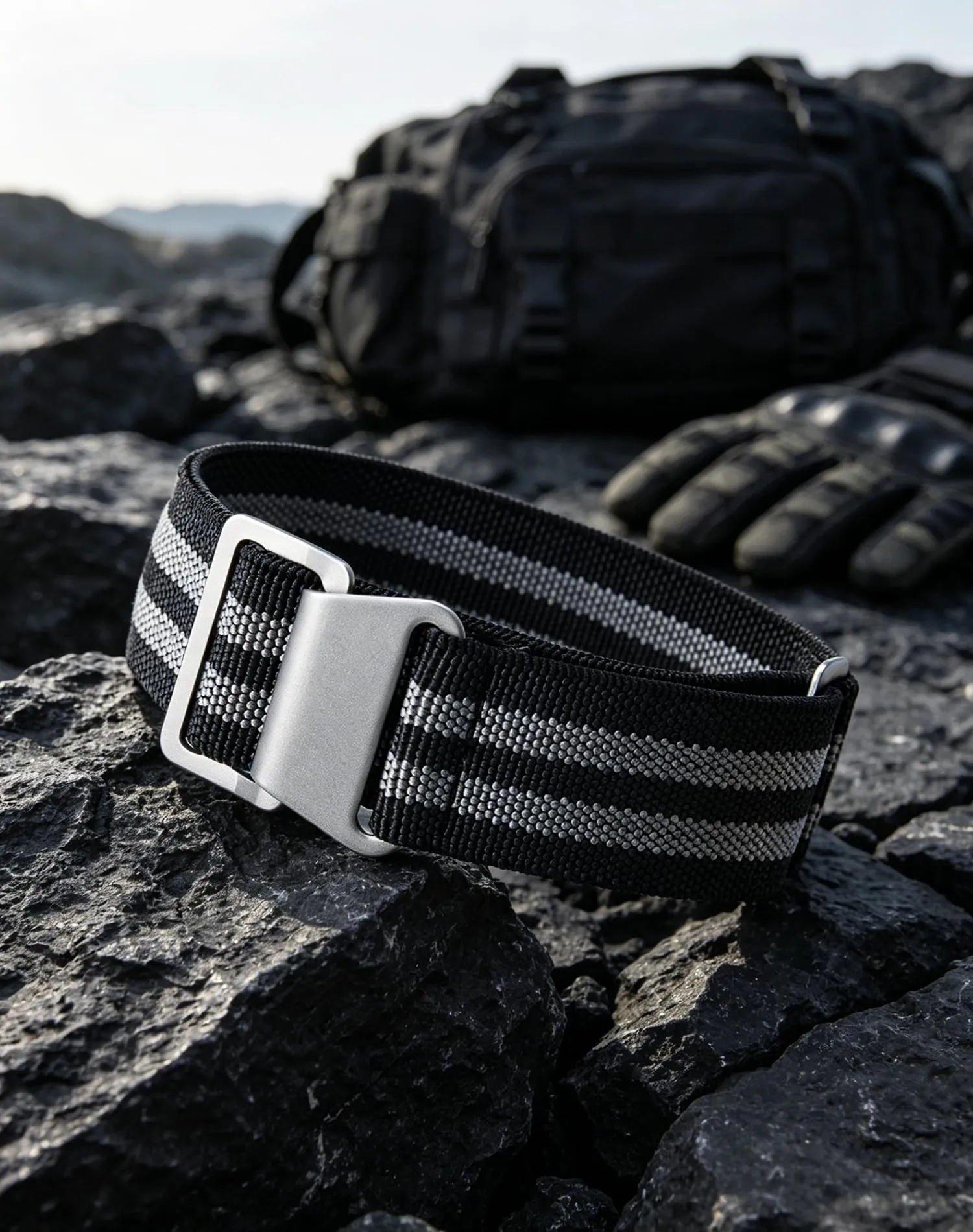 BINLUN Cinturino per Orologio in Nylon Elastico di Ricambio Militare Cinturino a Strappo Paracadute Marina Nazionale per Uomo Donna Fibbia Nero/Argento 18/20/22mm - immagine 3