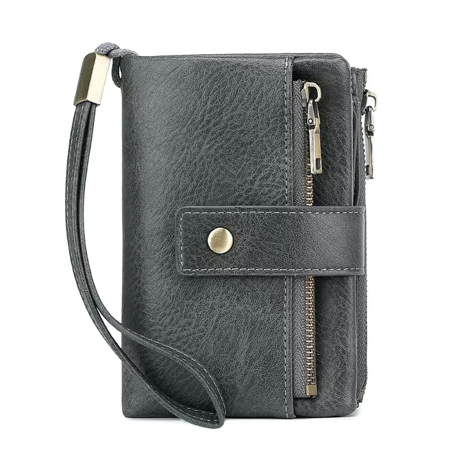 CHAOFANXI Portafoglio da Donna in Pelle PU con Protezione RFID, 15 Scomparti per Carte, Portamonete con Zip e Cinturino da Polso Rimovibile, Grigio - immagine 1