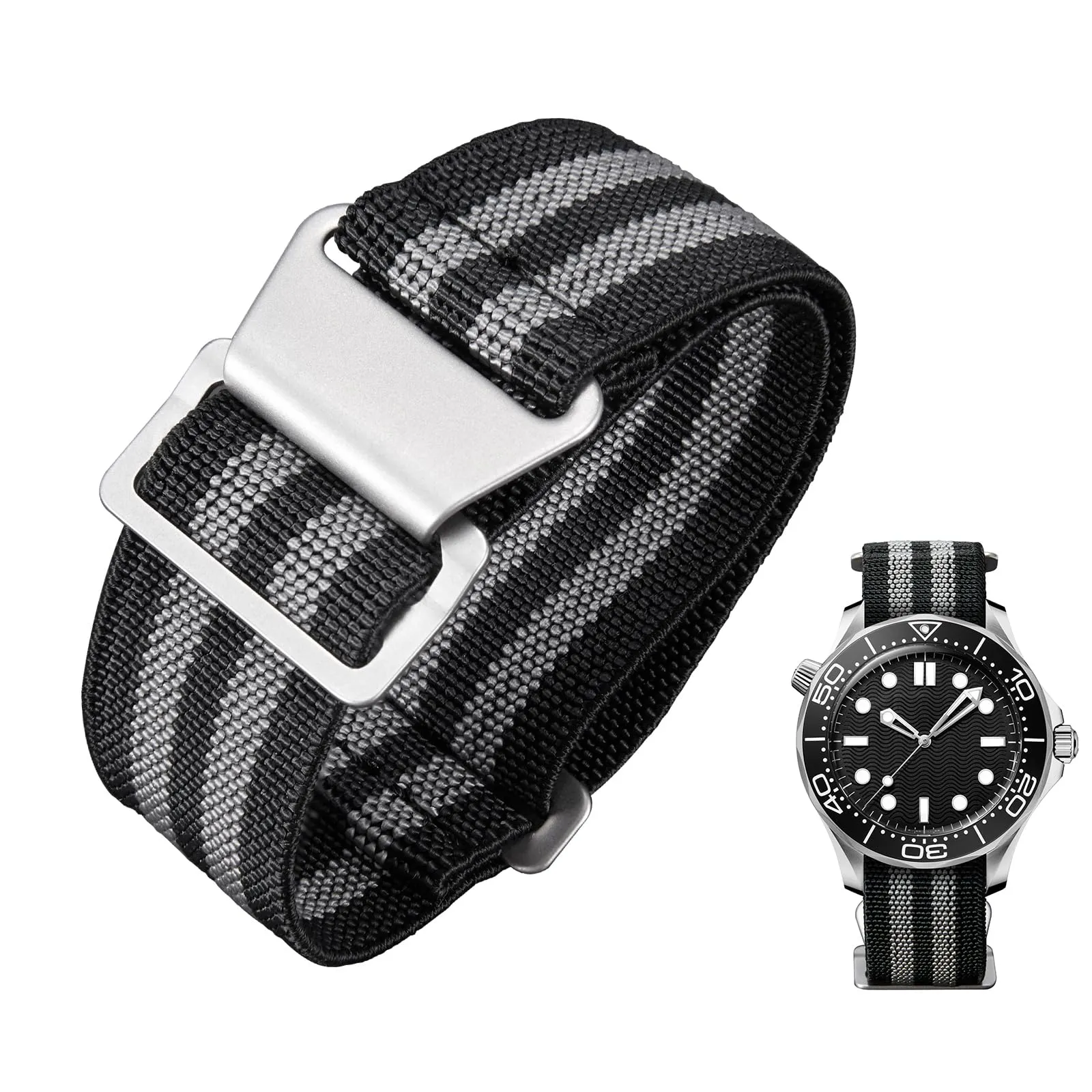 BINLUN Cinturino per Orologio in Nylon Elastico di Ricambio Militare Cinturino a Strappo Paracadute Marina Nazionale per Uomo Donna Fibbia Nero/Argento 18/20/22mm - immagine 1