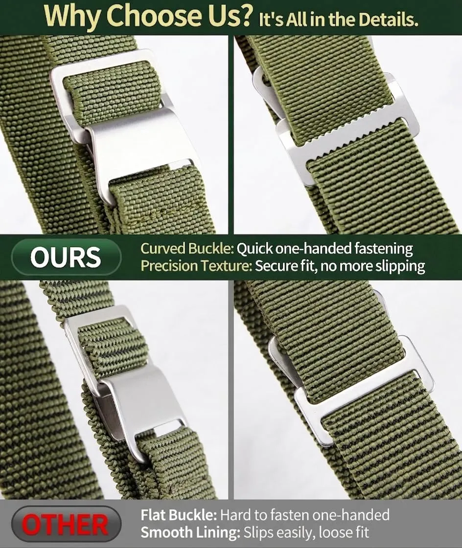 BINLUN Cinturino per Orologio in Nylon Elastico di Ricambio Militare Cinturino a Strappo Paracadute Marina Nazionale per Uomo Donna Fibbia Nero/Argento 18/20/22mm - immagine 5