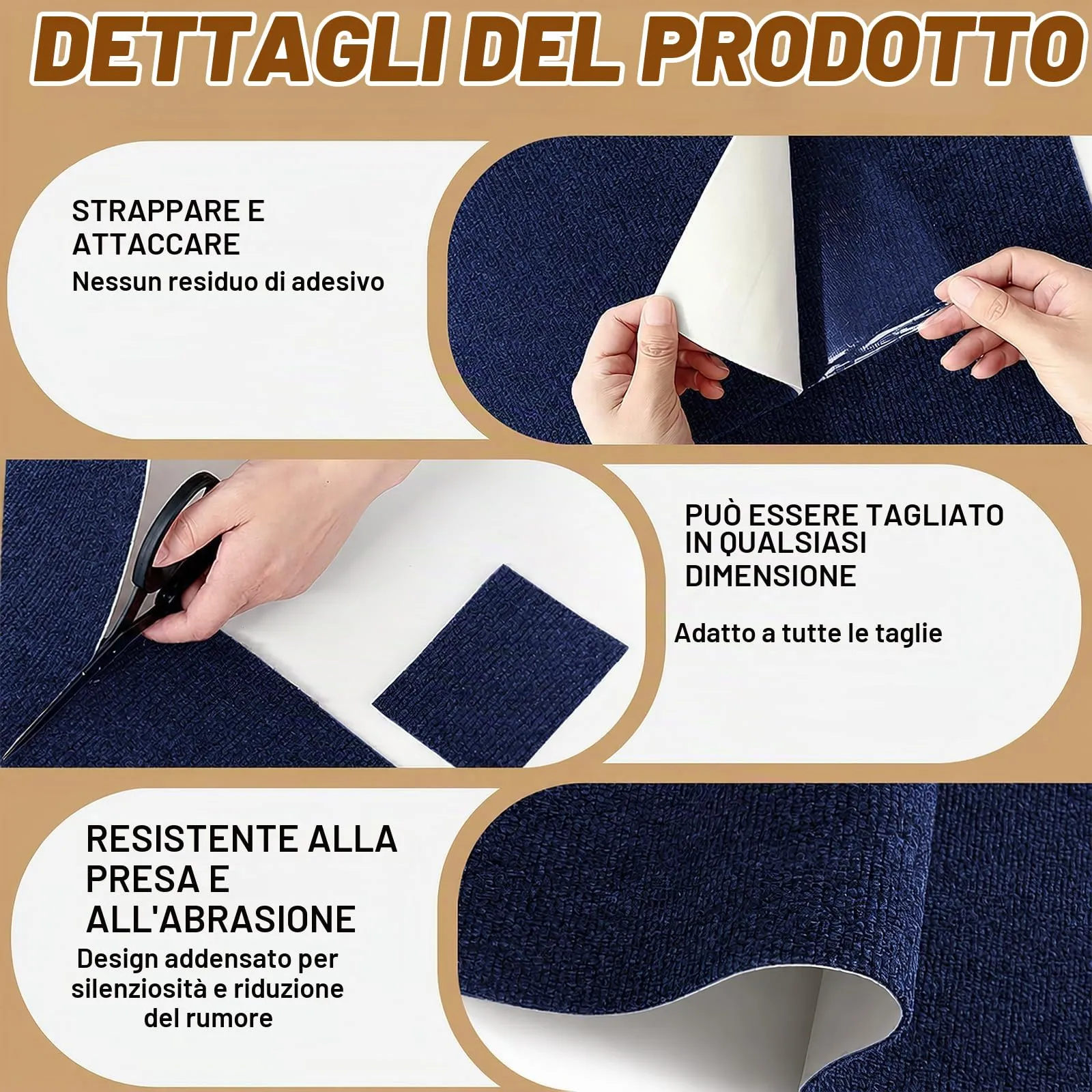 Tappetino Antigraffio Autoadesivo per Gatti, dellyy Ritagliabili Tappeto Tiragraffi per Gatti, DIY Tappetino Tiragraffi Autoadesivo per Gatti, Protegge Tappeti e Divani (Blu Scuro, 40×200cm) - immagine 3