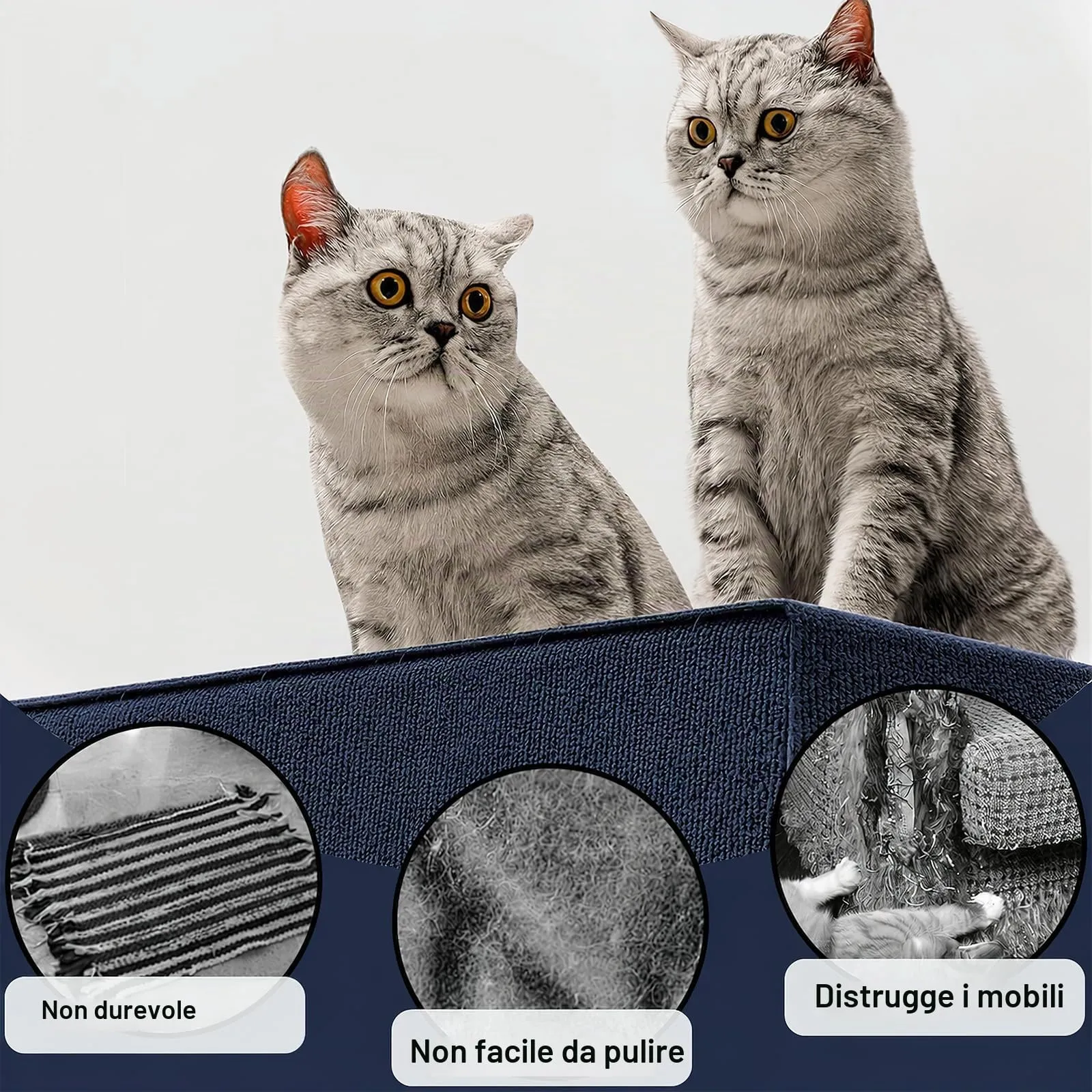 Tappetino Antigraffio Autoadesivo per Gatti, dellyy Ritagliabili Tappeto Tiragraffi per Gatti, DIY Tappetino Tiragraffi Autoadesivo per Gatti, Protegge Tappeti e Divani (Blu Scuro, 40×200cm) - immagine 4