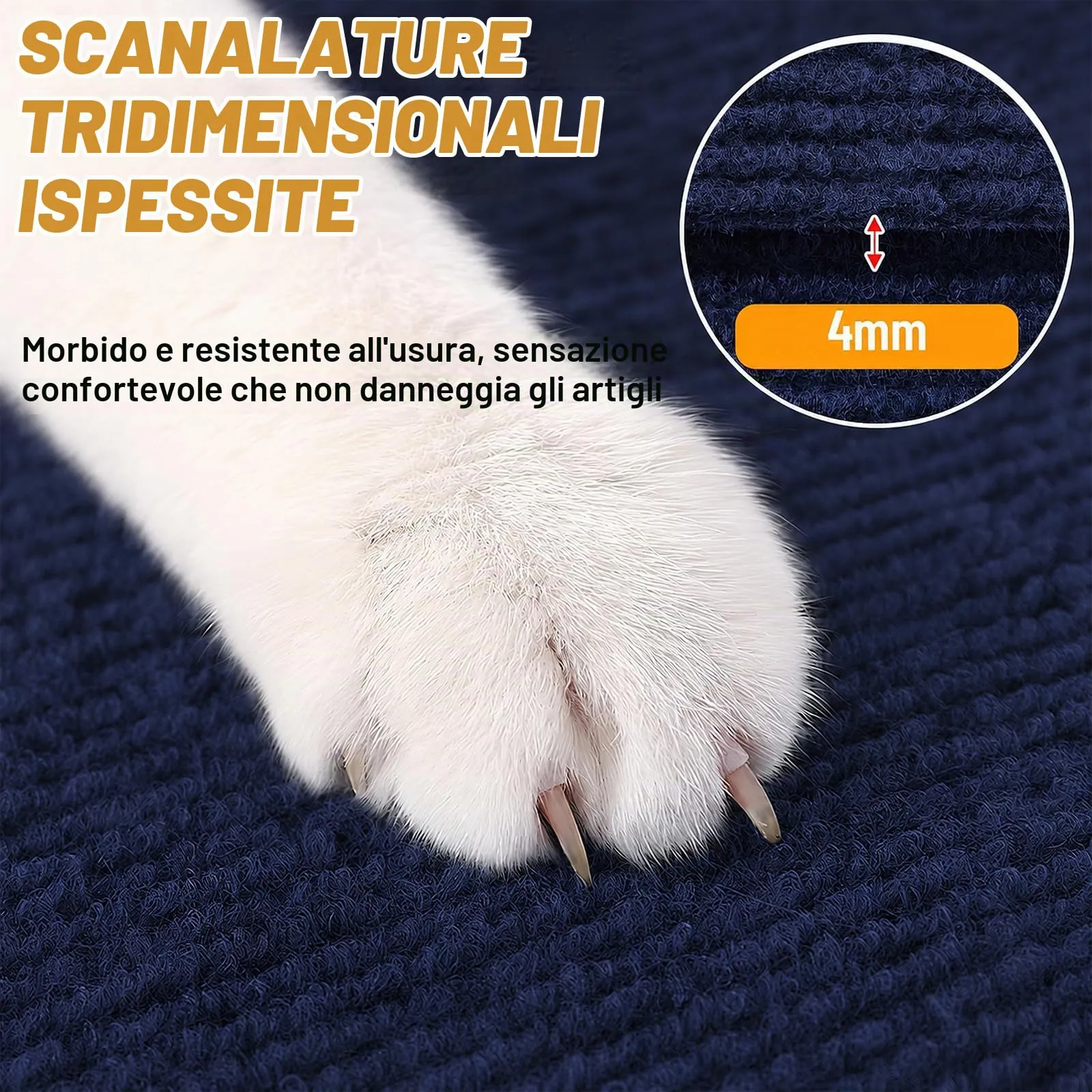 Tappetino Antigraffio Autoadesivo per Gatti, dellyy Ritagliabili Tappeto Tiragraffi per Gatti, DIY Tappetino Tiragraffi Autoadesivo per Gatti, Protegge Tappeti e Divani (Blu Scuro, 40×200cm) - immagine 5